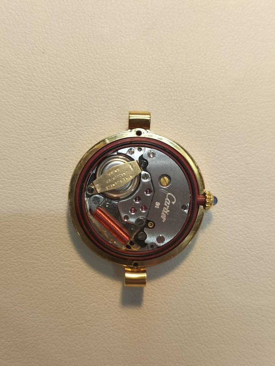 Cartier Must Vendôme VLC SM 18 Quartz Cal.81 SV925 Leather Strap with Genuine GP Buckle, Black Roman Dial, Box, Overhauled