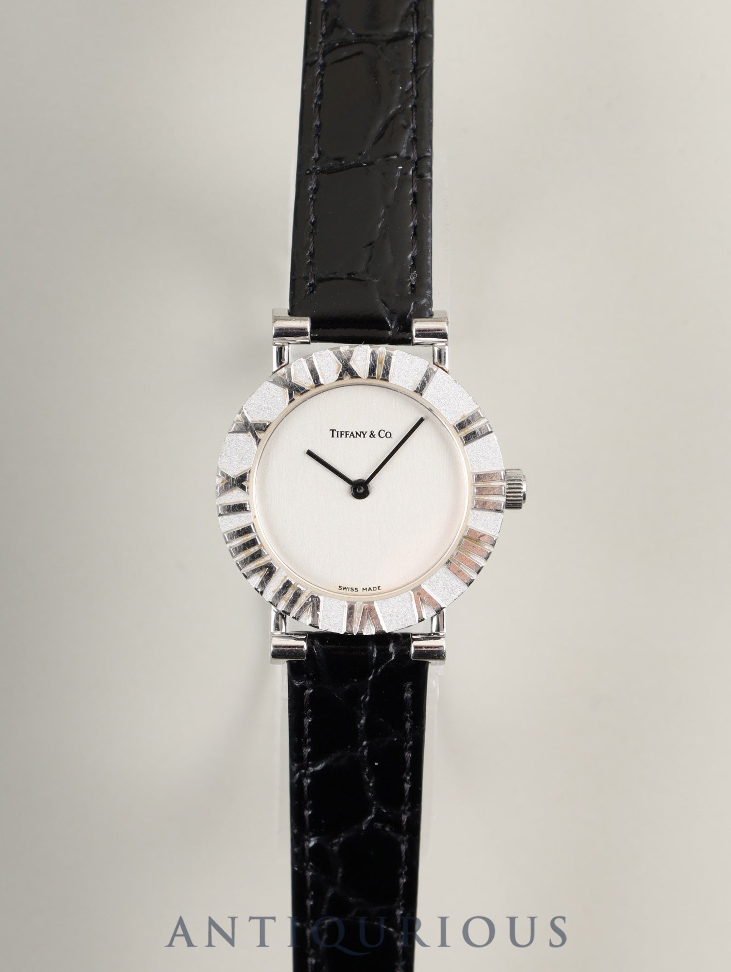 Tiffany Atlas SV Case L0640 Quartz Caliber 976.001 SV925 Leather Strap with Genuine Stainless Steel Buckle, Silver Dial, Overhauled