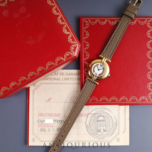 Cartier Must Colisee W1006654 / 590002 Quartz Cal.90.06 SV925 Leather Third party buckle (GP) Trinity dial Box Warranty (1995) Overhauled