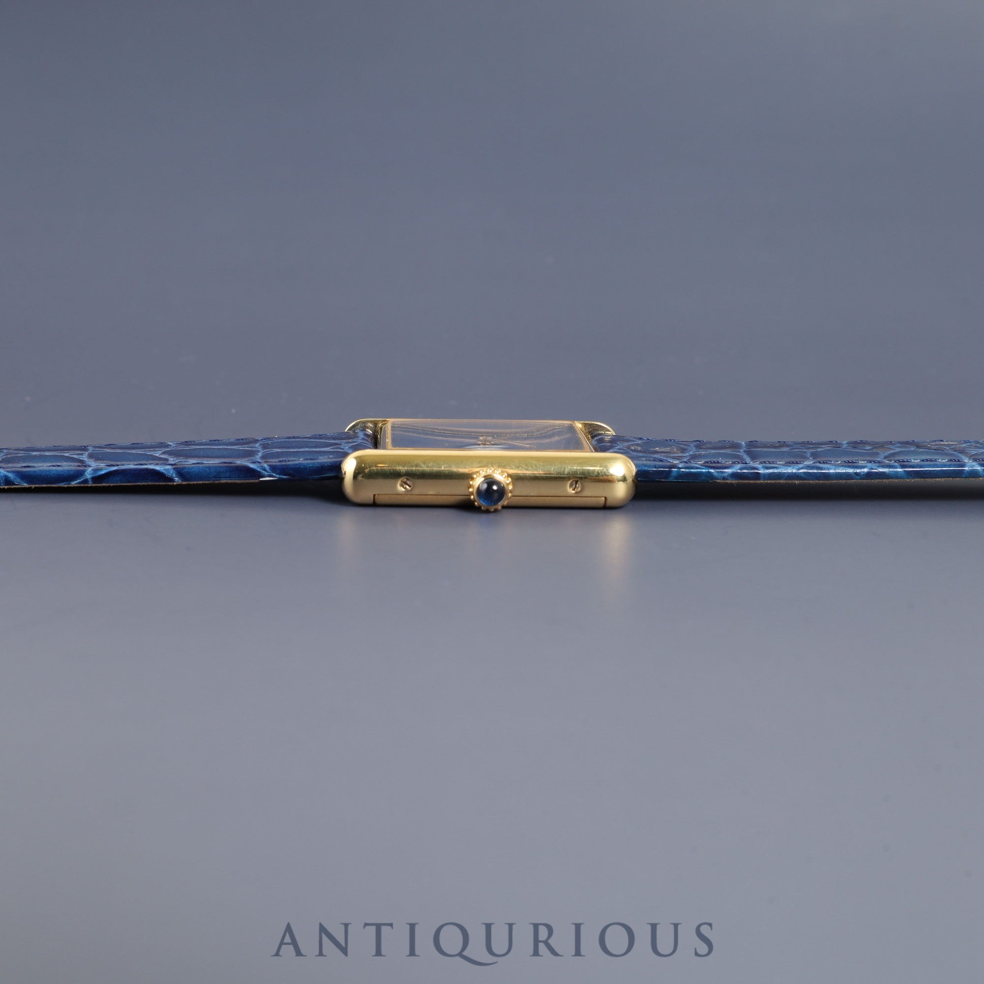 Cartier Must Tank LM Manual Winding Caliber 78-1 SV925 Leather Strap with Genuine GP Buckle, Lapis Lazuli Dial, Circa 1976-1981, Overhauled and Finished to Like New