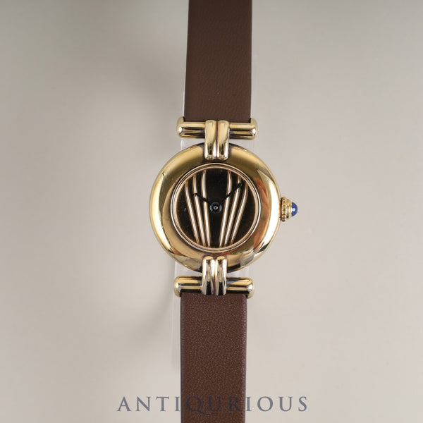 カルティエ マストコリゼ 590002 クォーツ Cal.690 SV925 革 純正尾錠(GP) ゴールド文字盤 オーバーホール済み