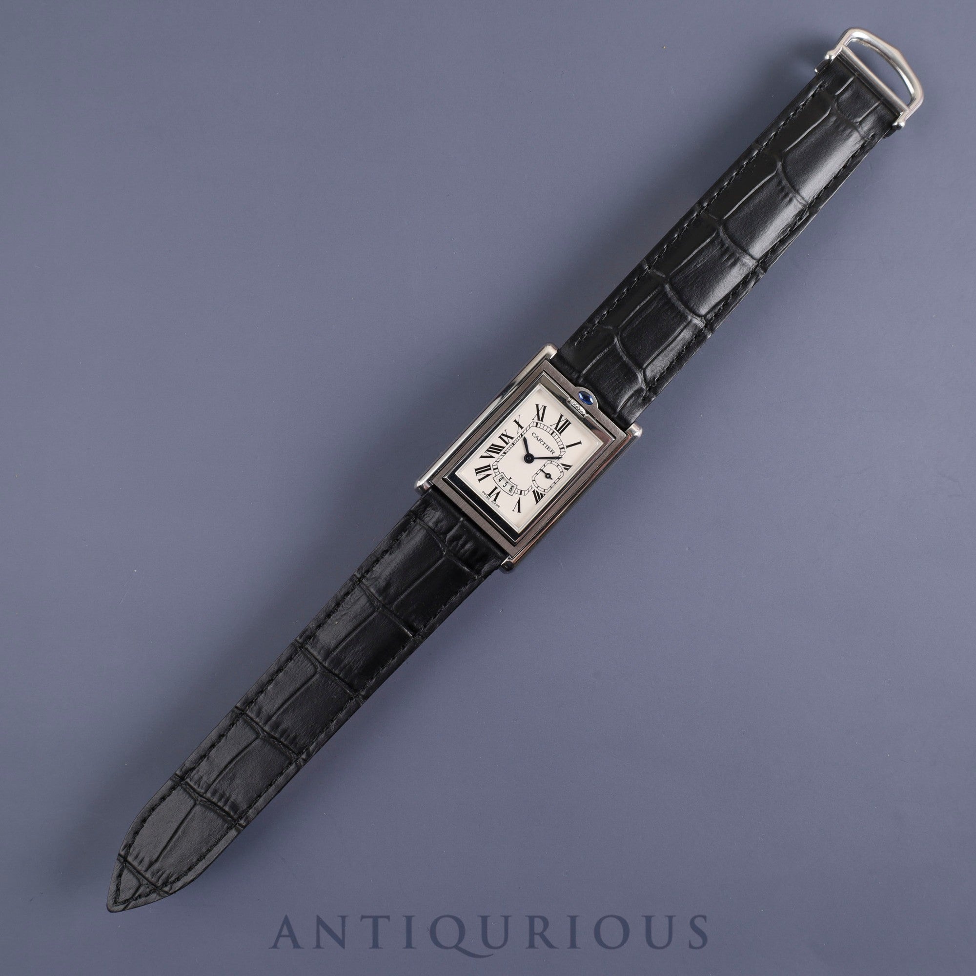 カルティエ タンク バスキュラント LM W1016055 / 2522 クォーツ SS 革 純正Dバックル(SS) ホワイトローマン文字盤 保証書(2002年)冊子 カルティエブティックコンプリートサービス済み ※ケースイニシャル裏彫り有り