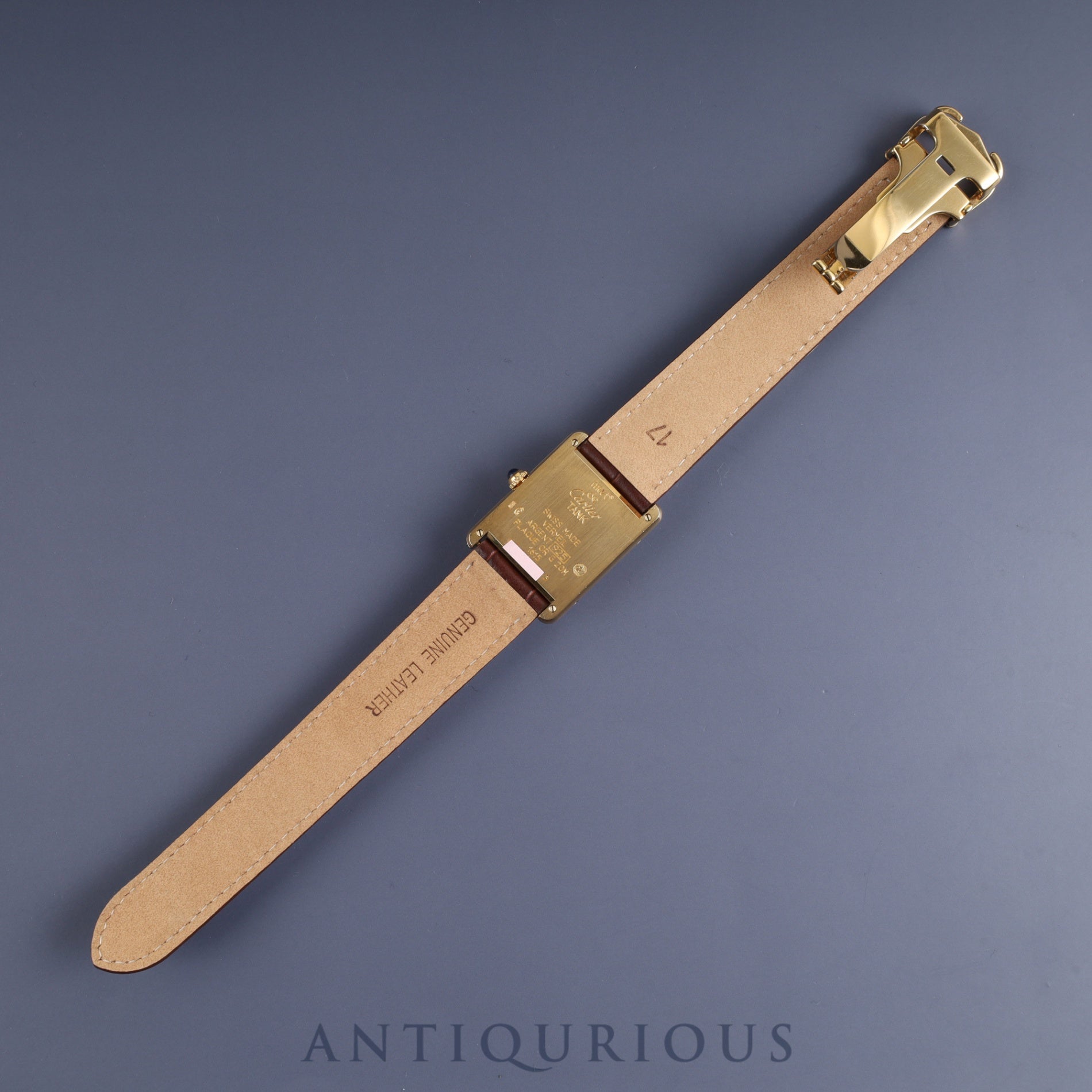 CARTIER MUST TANK LM 1615 Quartz Cal.90 SV925 Leather Genuine D-buckle (GP) Trinity dial Overhauled