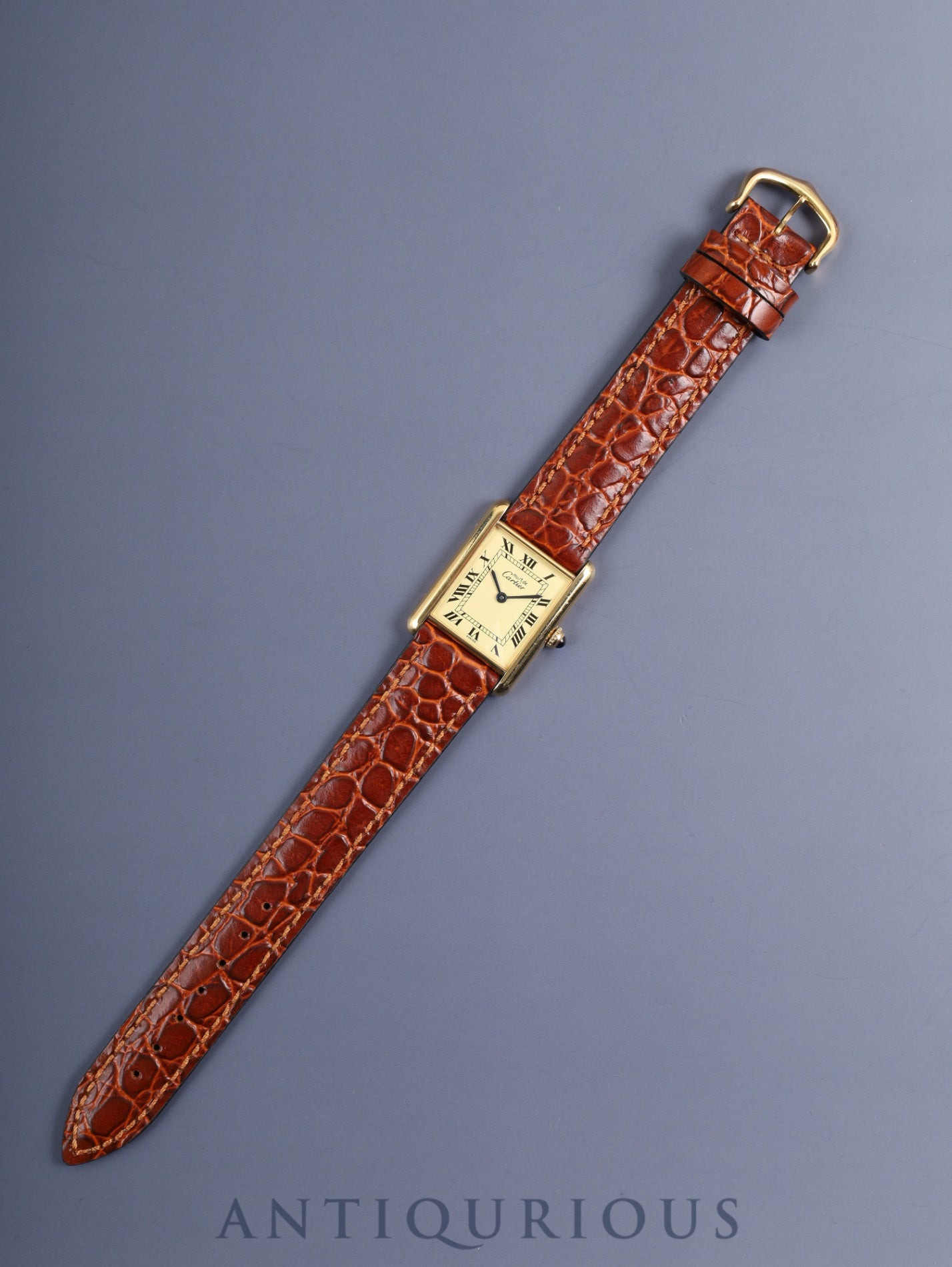 カルティエ マストタンク LM 590005 クォーツ Cal.90 SV925 革 純正尾錠(GP)アイボリーローマン文字盤 オーバーホール済み