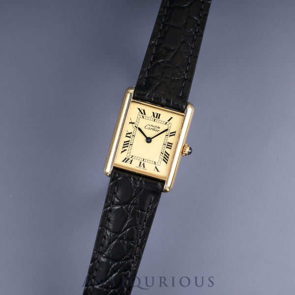 Cartier Must Tank LM W1002753 / 590005 Quartz SV925 Leather Genuine Buckle (GP) Ivory Roman Dial Complete service (full maintenance) completed at Cartier boutique