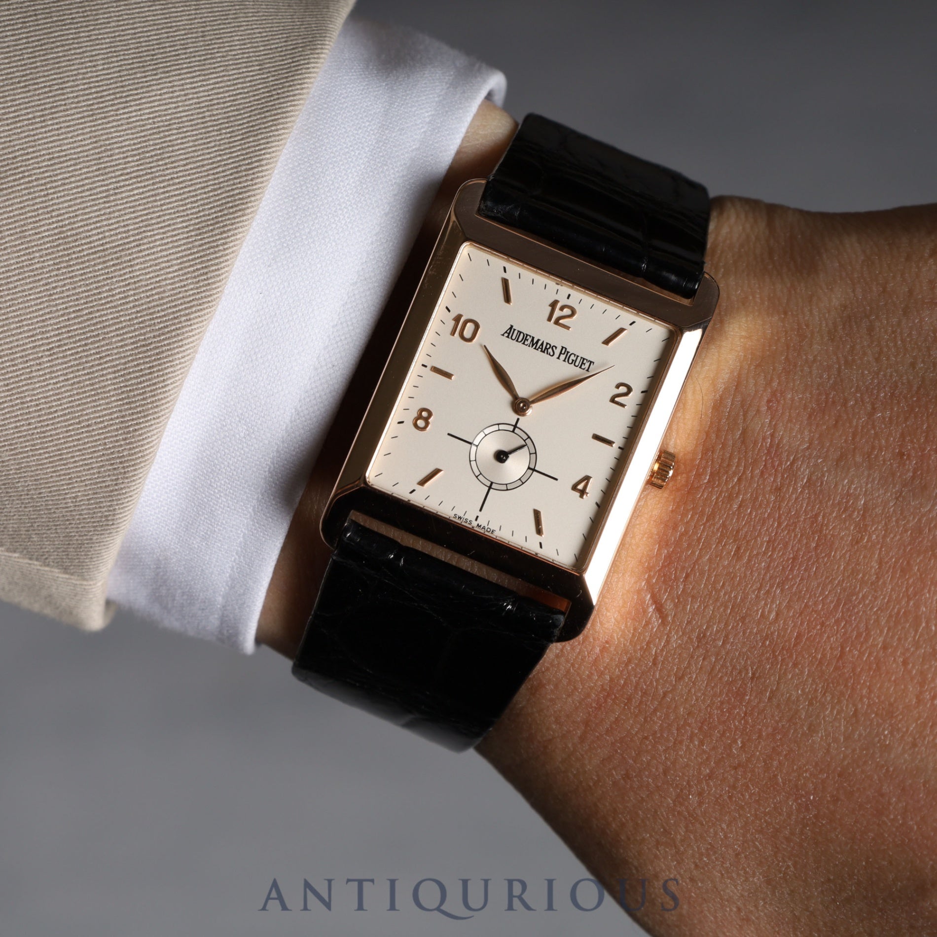 Audemars Piguet Rectangular OR4918/002 Manual winding Cal.2085 PG Leather Silver dial Warranty card (1995)