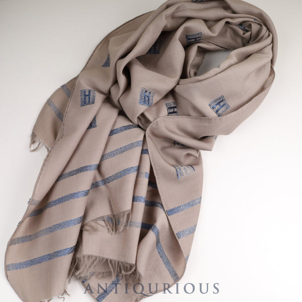 エルメス ストール Hロゴ グレージュ 青ラメ 箱