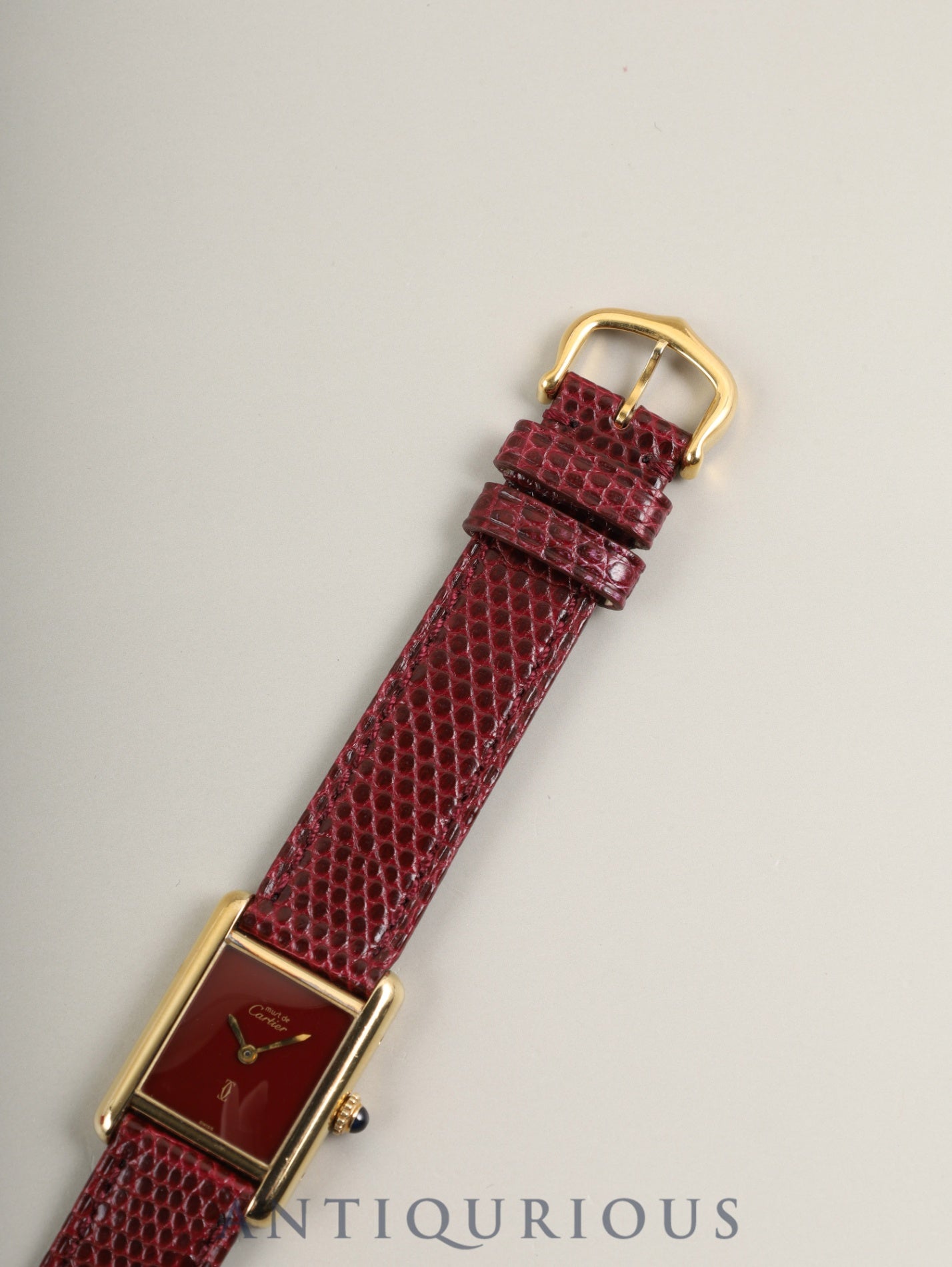 Cartier Must Tank SM Hand-wound Cal.78-1 SV925 Leather Genuine Pin Buckle (GP) Garnet Dial Bordeaux Dial (SWISS marking) Box Manual Warranty (1981 / one digit serial difference) with genuine leather strap, overhauled