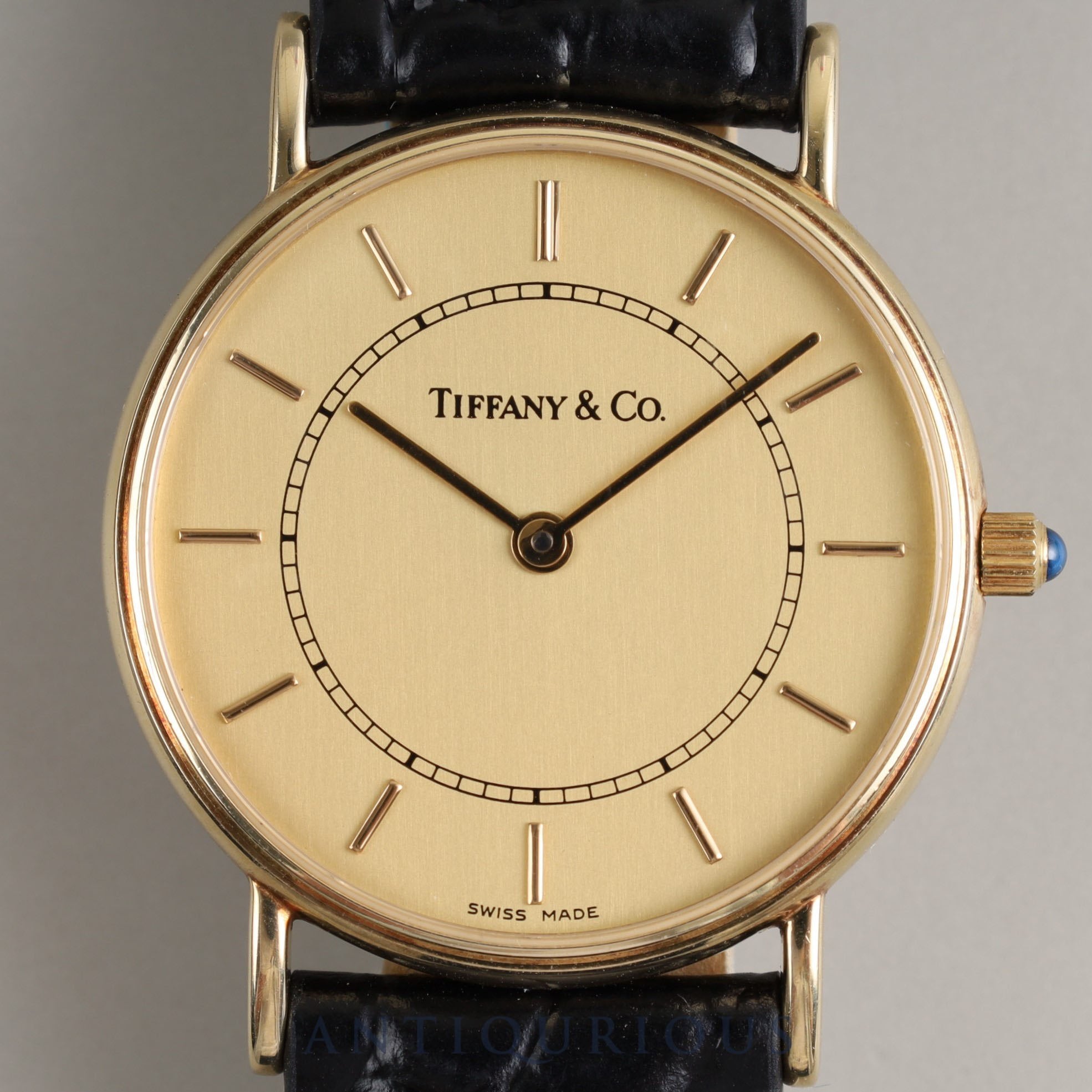Tiffany Round Classic 60-501 Quartz 14KYG Leather Genuine Buckle (GP) Gold Dial Box