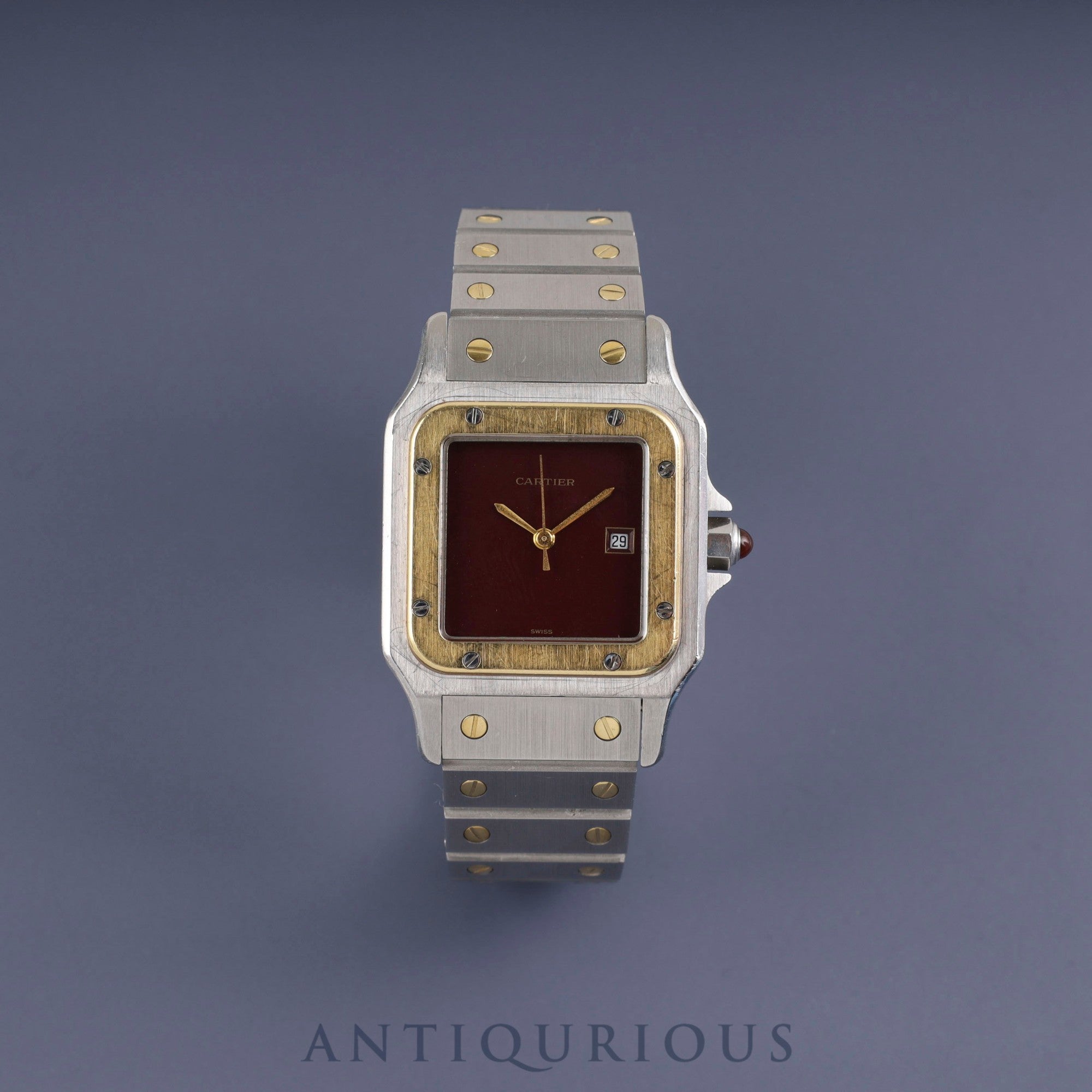 Cartier Santos Galbee LM 2961 Automatic Caliber 2671 Stainless Steel/Yellow Gold with Garnet and Bordeaux Dials, Overhauled
