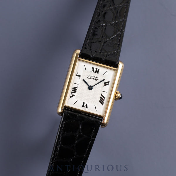 Cartier Must Tank LM QZ W1009554 / 1615 SV925 Leather Genuine Buckle (GP) Arabic CC Dial Overhauled