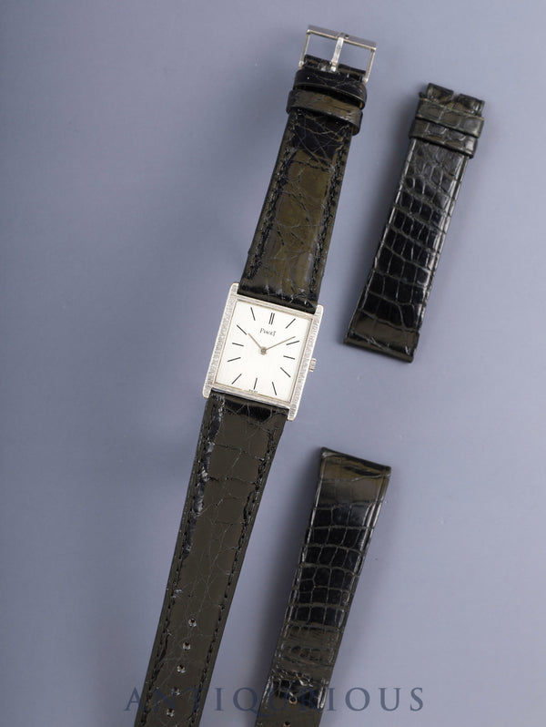 ピアジェ レクタンギュラー 9294 手巻き Cal.9P 750WG 革 純正ピンバックル(Pm850)シルバー文字盤 オーバーホール済み