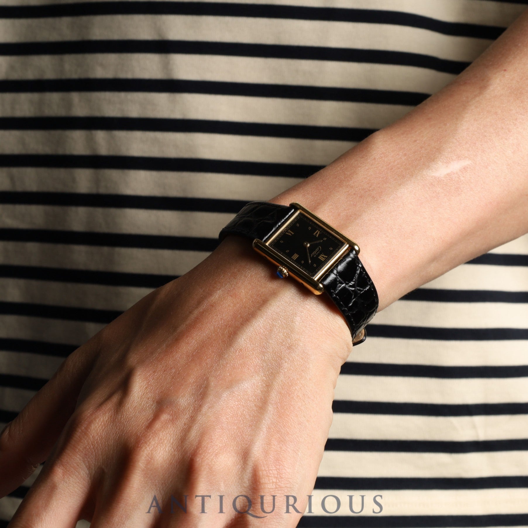 カルティエ マストタンク LM 590005 クォーツ Cal.90 SV925 革 純正尾錠(GP) ブラック飛びローマン文字盤 オーバーホール済み 新品仕上げ済み