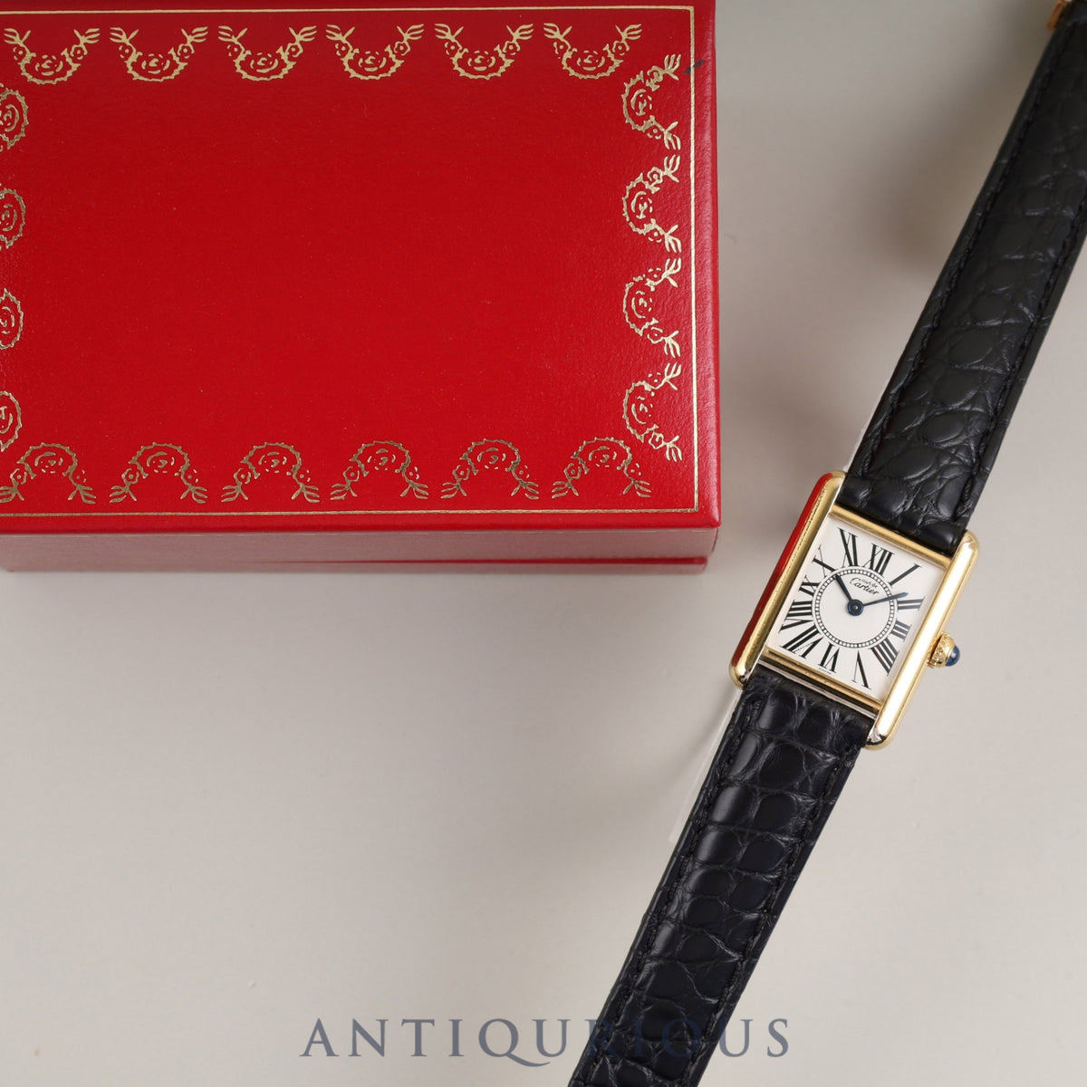 Cartier Must Tank SM 5057001 Quartz Caliber 057 SV925 Leather Watch with Genuine D-Buckle (GP) Opalescent Dial Circa 1982-Circa 1995 Box Overhauled