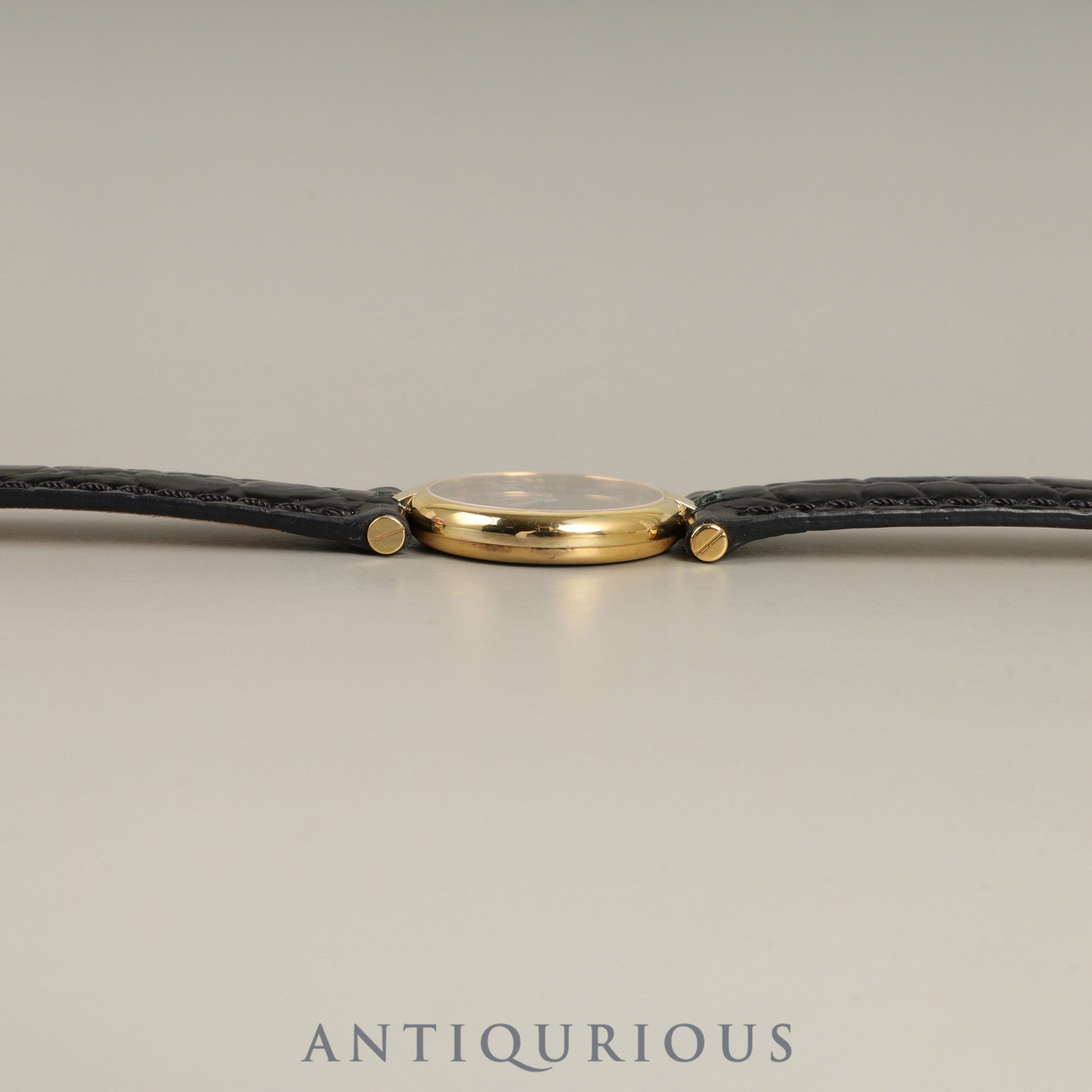 Cartier Must Vendôme VLC SM Quartz Cal.81 SV925 Leather Strap with Genuine GP Buckle, Black Roman Dial, Overhauled