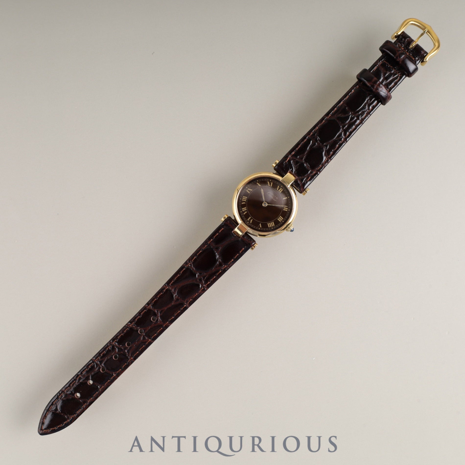 カルティエ マスト ヴァンドーム VLC SM クォーツ Cal.81 SV925 革 純正尾錠(GP) マホガニー文字盤(クラック) オーバーホール済み