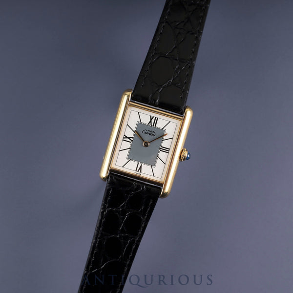 Cartier Must Tank LM590005 Quartz Caliber 90 SV925 Leather Strap with Genuine GP Buckle, Gray Roman Dial, Overhauled