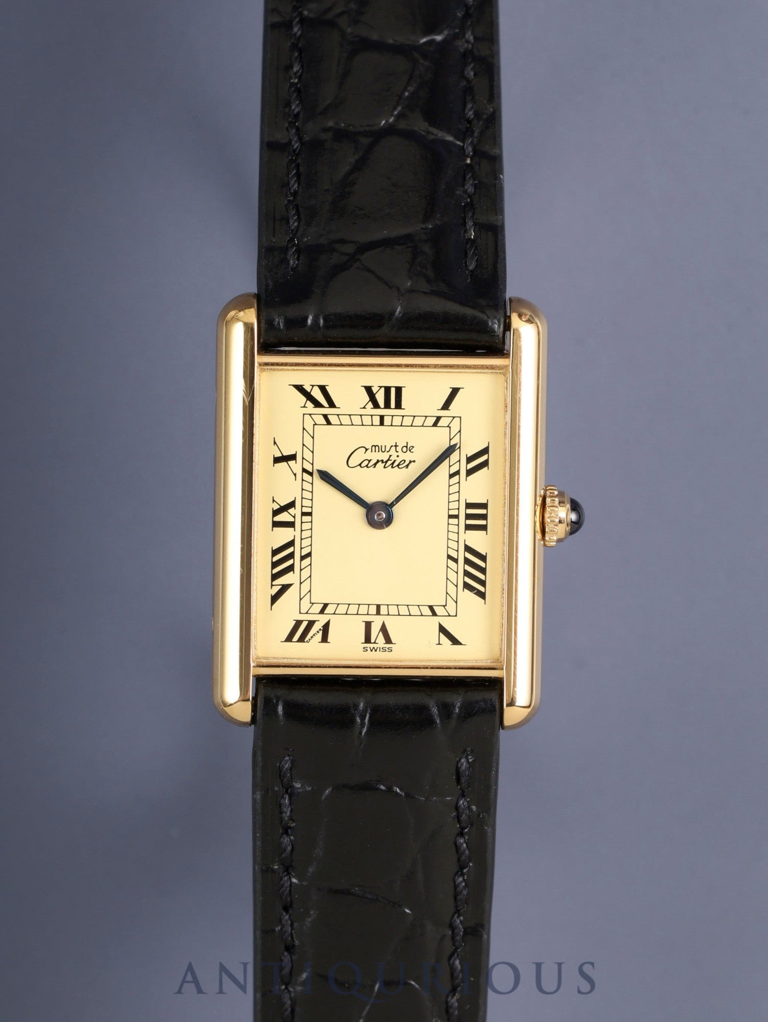カルティエ マストタンク LM 1615 クォーツ SV925 革 純正尾錠(GP)アイボリーローマン文字盤(SWISS表記) オーバーホール済み