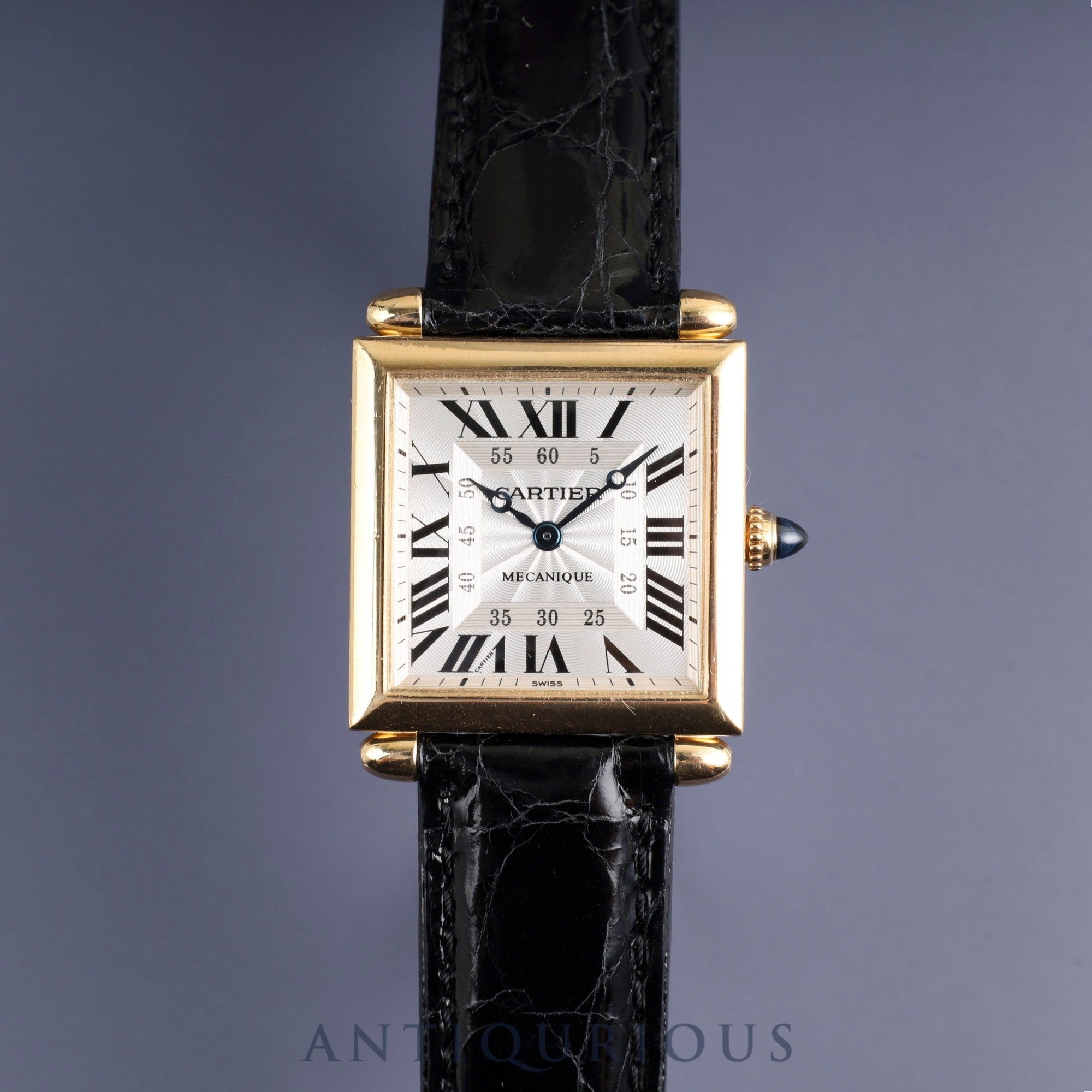 カルティエ タンクオビュ LM 2380 / W1516956 手巻き Cal.430MC 750YG 革 純正尾錠(GP)シルバーギョーシェ文字盤 カルティエアフターサービス済み オーバーホール済み