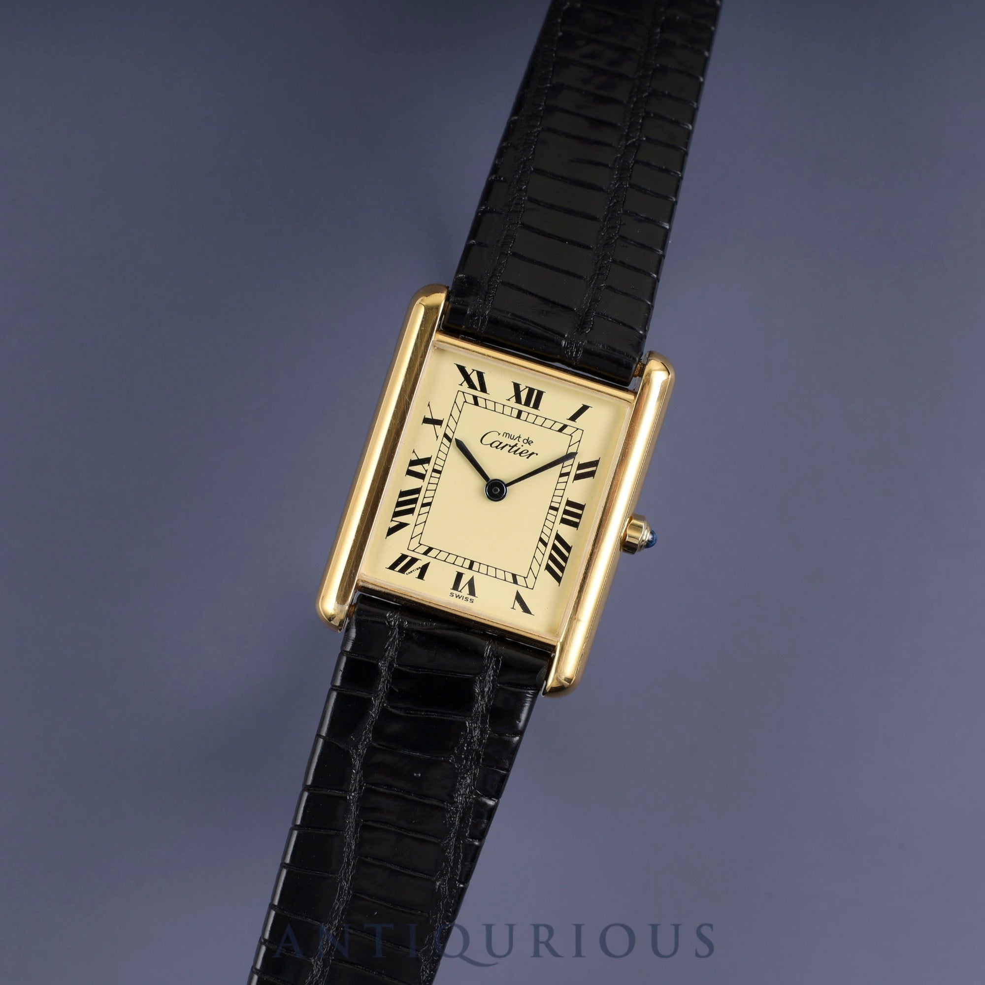 カルティエ マストタンク LM 6 81006 クォーツ Cal.81 925 革 純正尾錠(GP)アイボリーローマン文字盤 オーバーホール済み 新品仕上げ済み