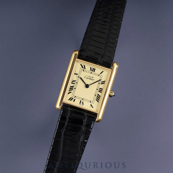 カルティエ  マストタンク LM 6 81006 クォーツ Cal.81 925 革 純正尾錠(GP)アイボリーローマン文字盤 オーバーホール済み 新品仕上げ済み