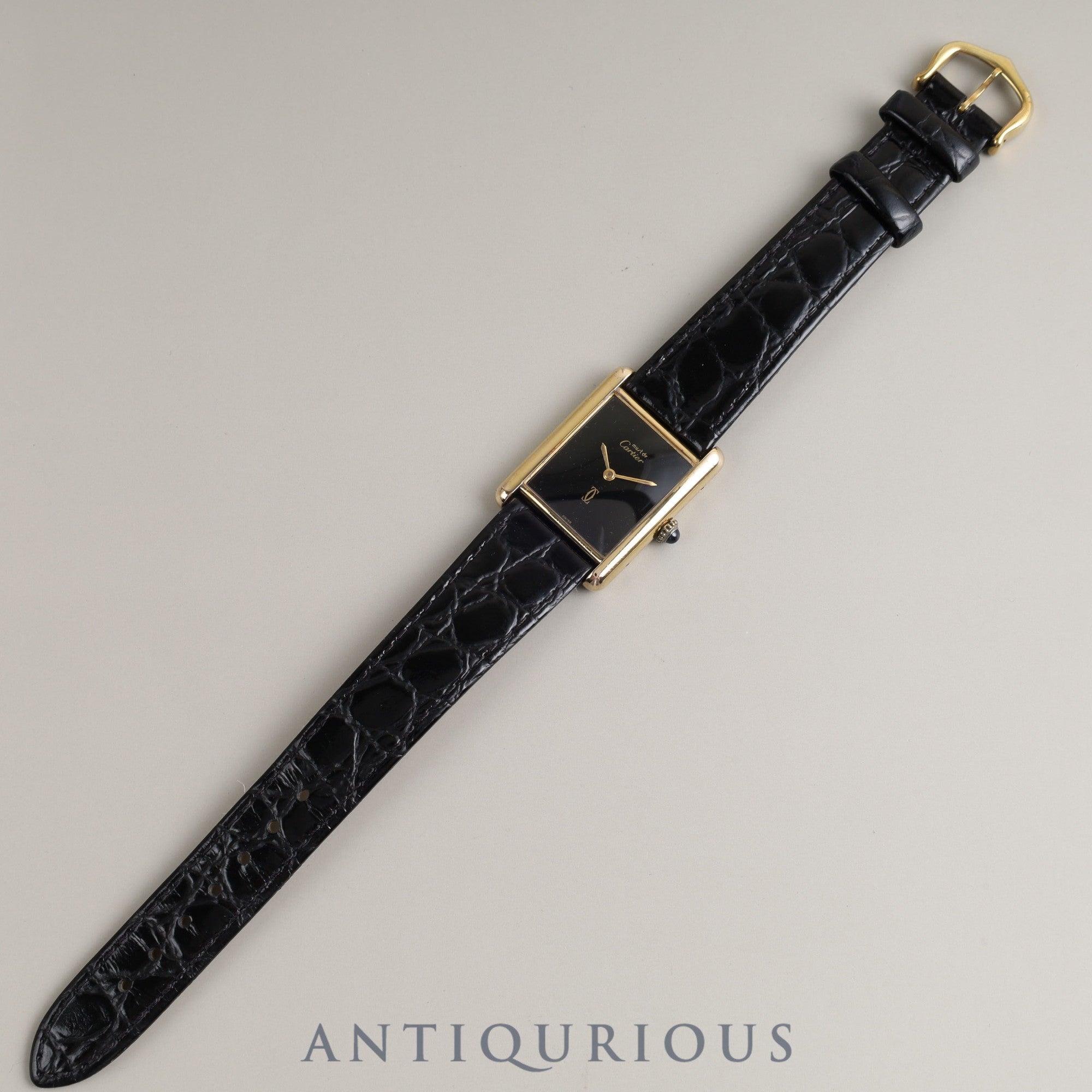 Cartier Must Tank LM Manual winding 925 Leather Genuine buckle (GP) Black onyx dial Overhauled