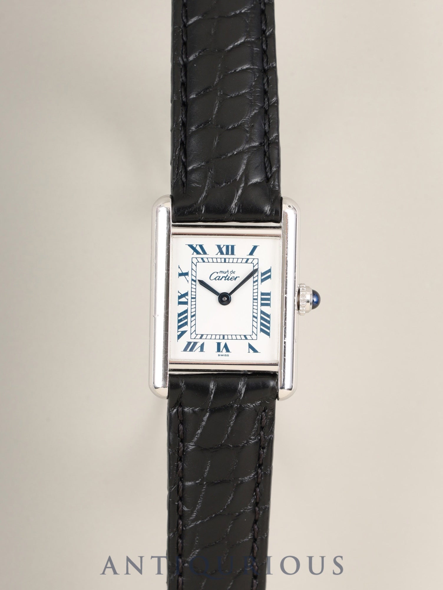 Cartier Must Tank SM 1614 Quartz Cal.057 SV925 Leather Genuine D-Buckle (SS) White Roman Dial (SWISS marking) Box, Manuals, Warranty Card (1996) Overhauled