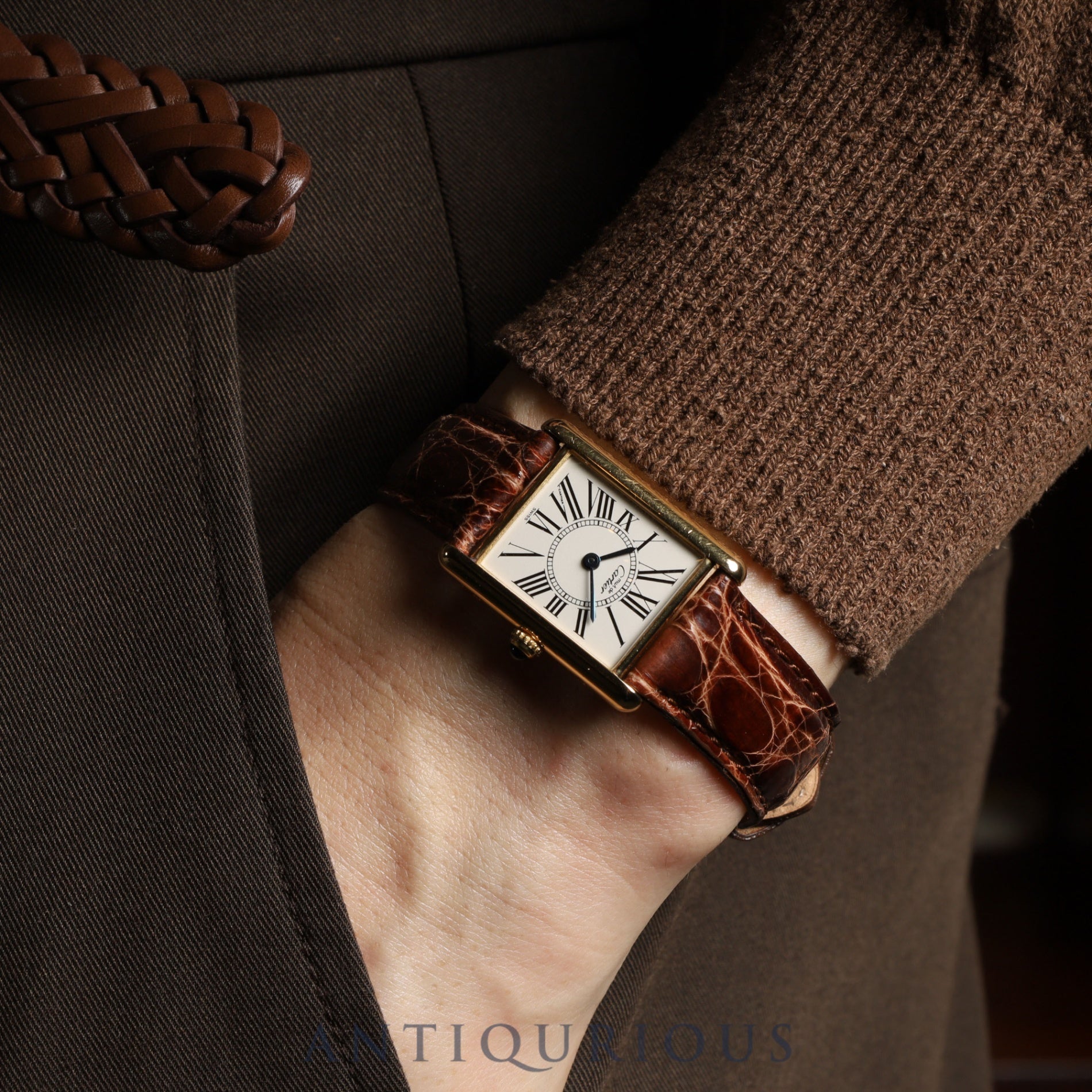 Cartier Must Tank LM W1005654 / 590005 Quartz Caliber 90 SV925 Leather Strap with Genuine GP Buckle, Opalescent Dial, Overhauled