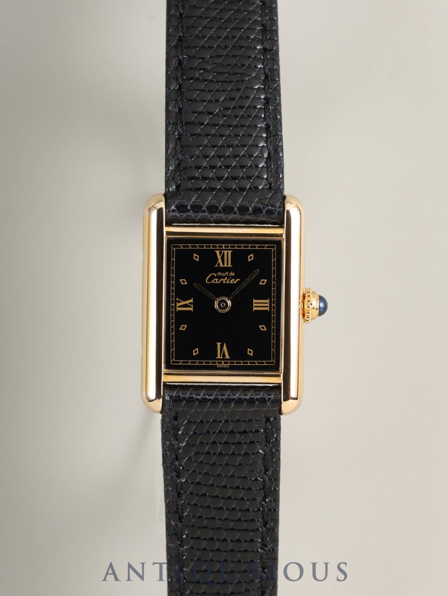 カルティエ マストタンク SM 557051 クォーツ Cal.057 SV925 革 純正尾錠(GP)ブラック飛びローマン文字盤(SWISS表記) オーバーホール済み