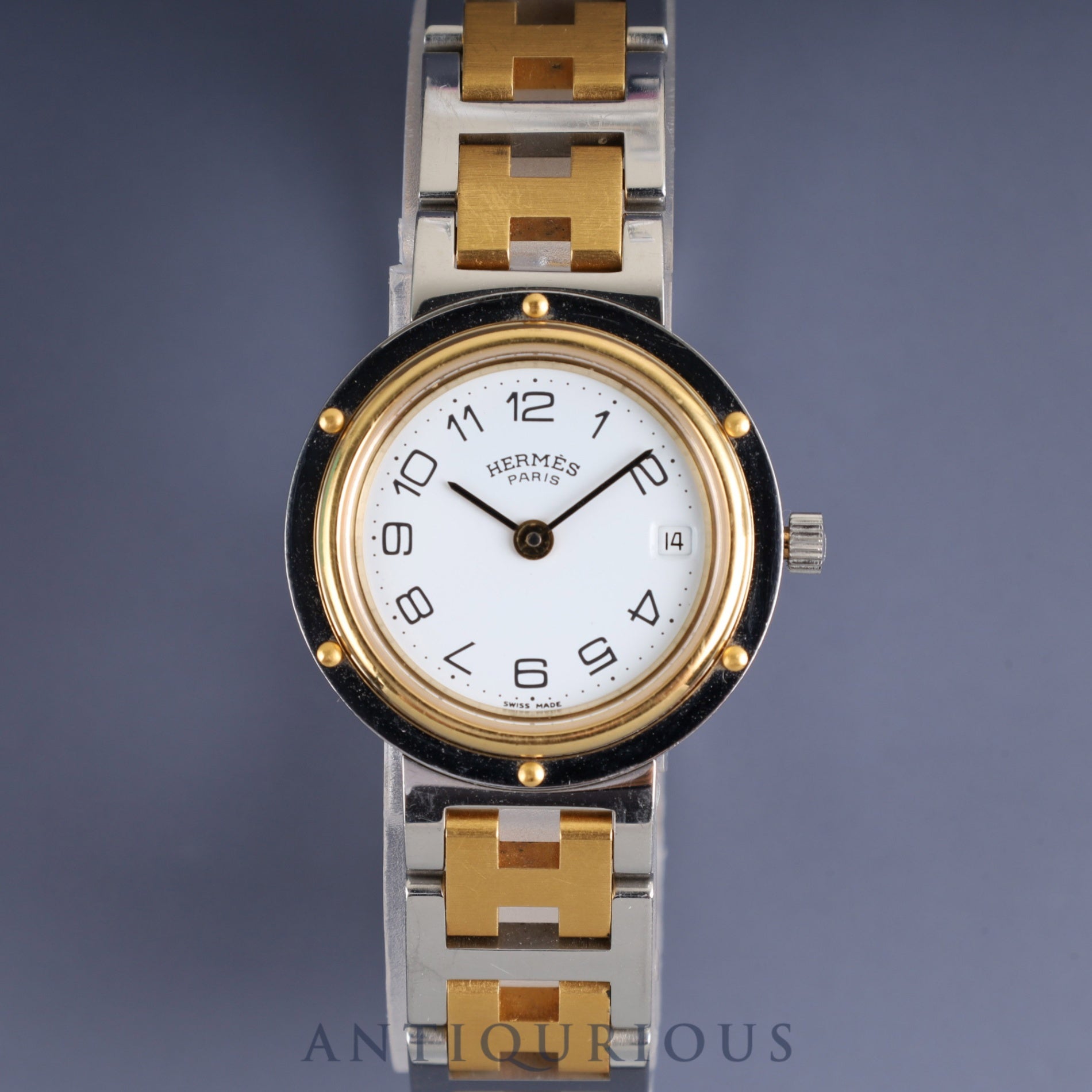 Hermes Clipper 51.03 Quartz SS/GP SS/GP White Dial Box Warranty (1993) Tag Overhauled