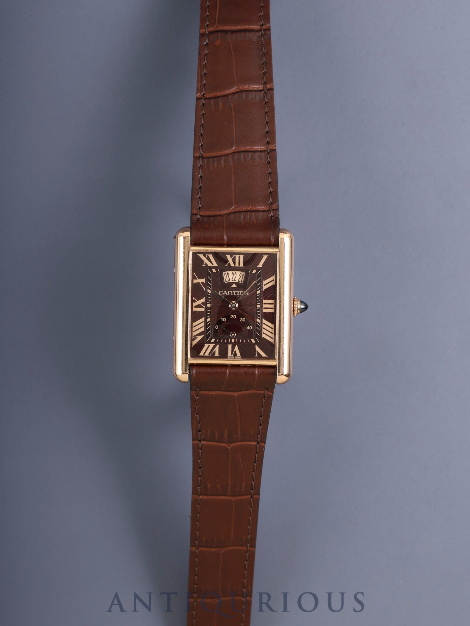 カルティエ タンクルイカルティエ XL マニュアルデイト W1560002/ 3185 手巻き Cal.9753MC 750PG 純正Dバックル(750PG) ギョーシェブラウンローマン文字盤 純正レザーベルト オーバーホール済み