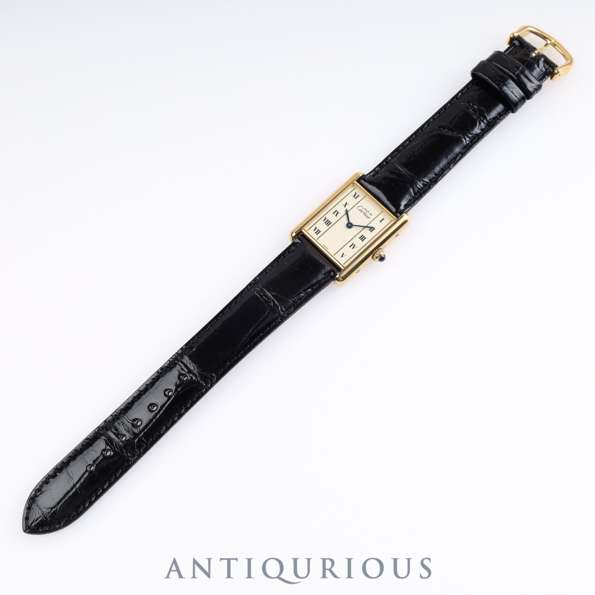 Cartier Must Tank LM QZ 590005 925 Leather Genuine Buckle Vertical Roman Dial