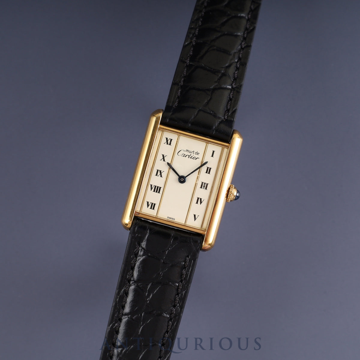 Cartier Must Tank LM 590005 Quartz Cal.90 SV925 Leather Genuine Buckle (GP) Straight Roman Dial Overhauled