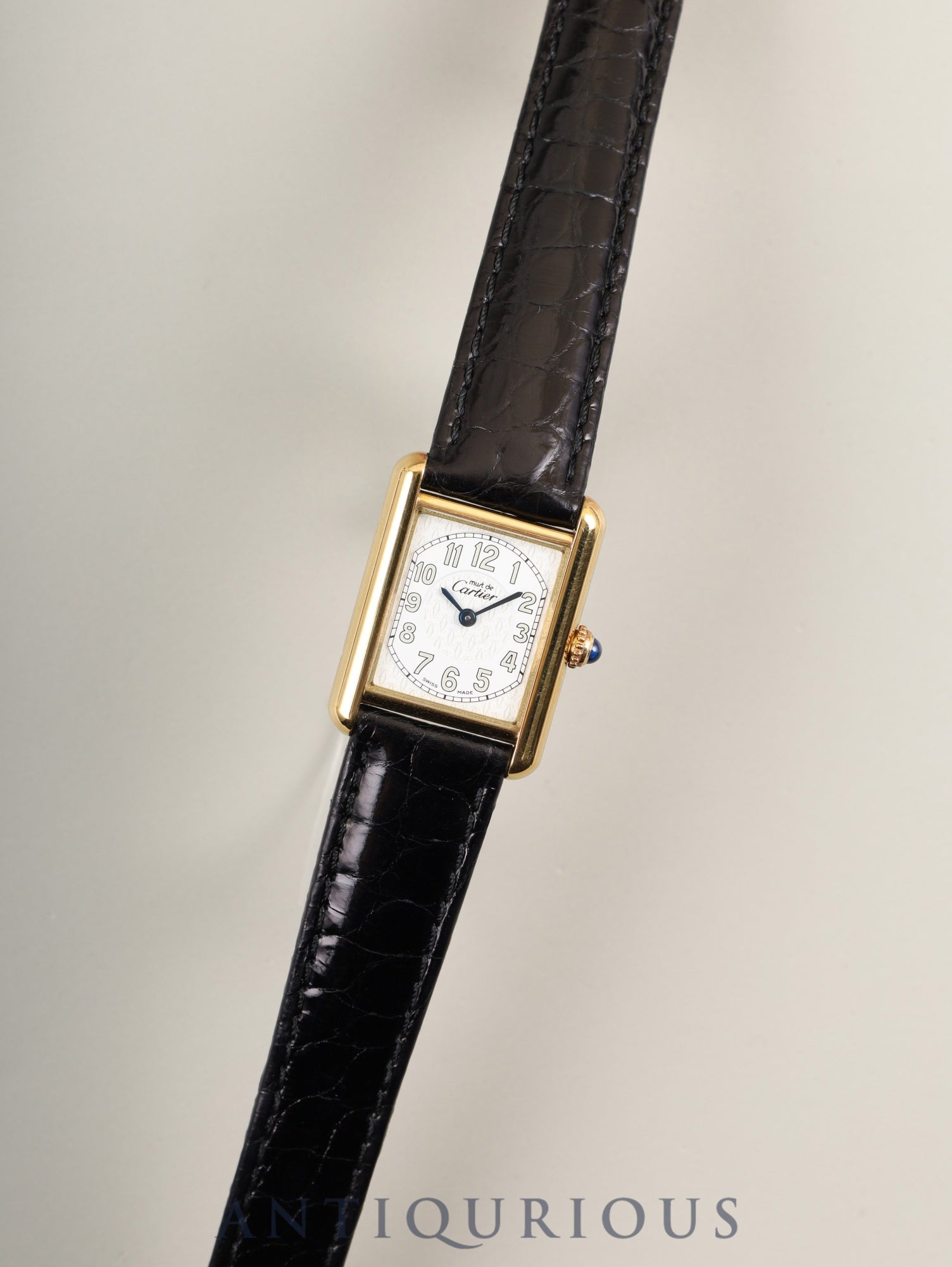 Cartier Must Tank MM W1013854 / 2415 Quartz SV925 Leather Genuine D-buckle (GP) Arabic CC Dial Box Booklet Warranty (2000) Overhauled