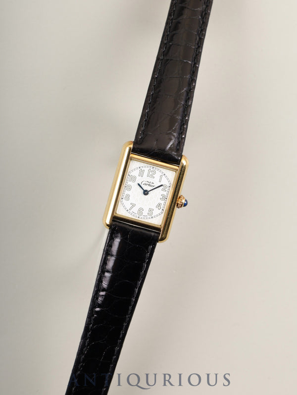 Cartier Must Tank MM W1013854 / 2415 Quartz SV925 Leather Genuine D-buckle (GP) Arabic CC Dial Box Booklet Warranty (2000) Overhauled