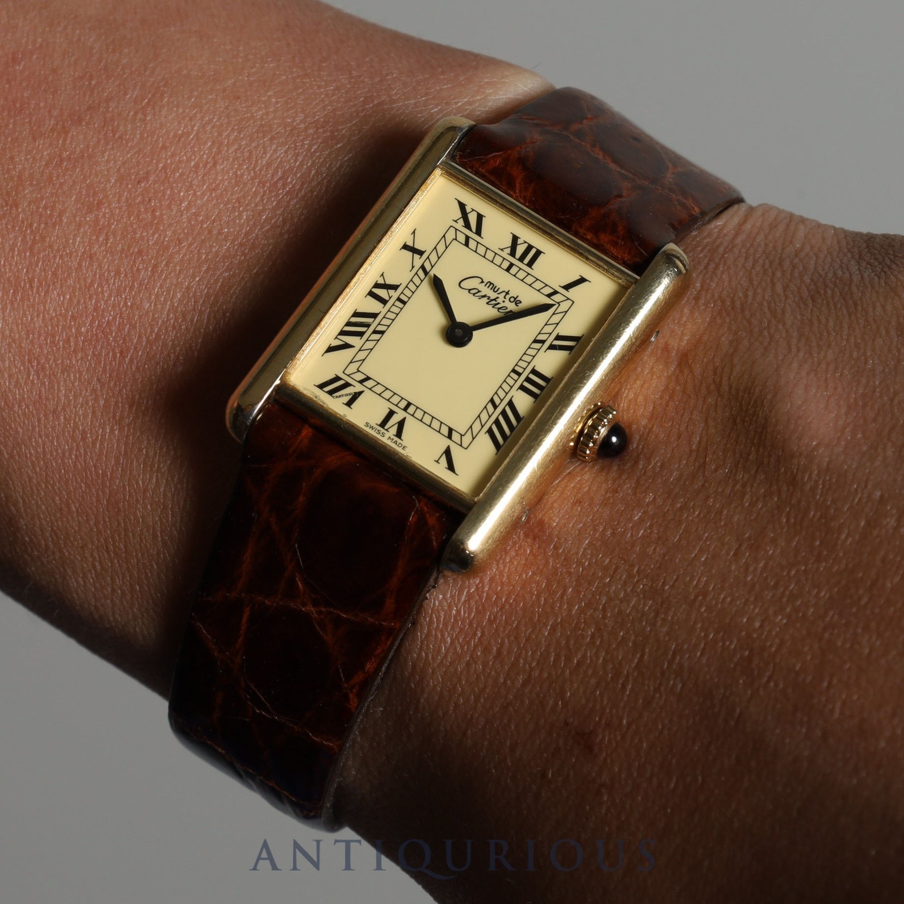 Cartier Must Tank LM Manual winding SV925 Leather Genuine buckle (GP) Ivory dial Complete service completed at Cartier boutique
