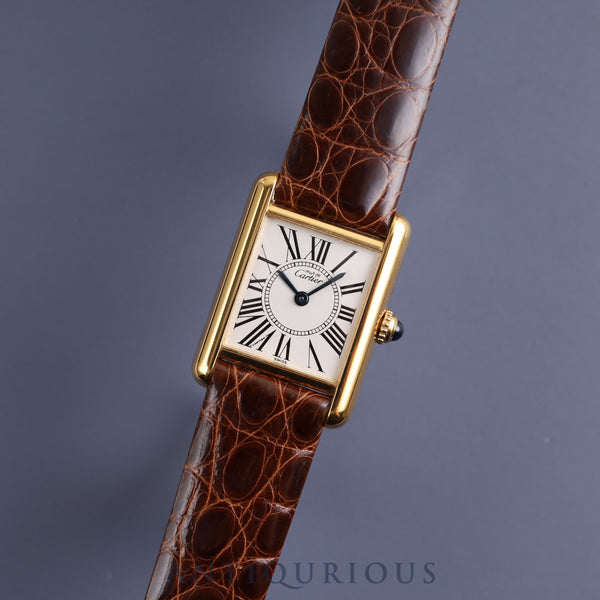 Cartier Must Tank SM QZ 1613 SV925 Leather Genuine Buckle (GP) Opalan Dial Newly Finished Overhauled