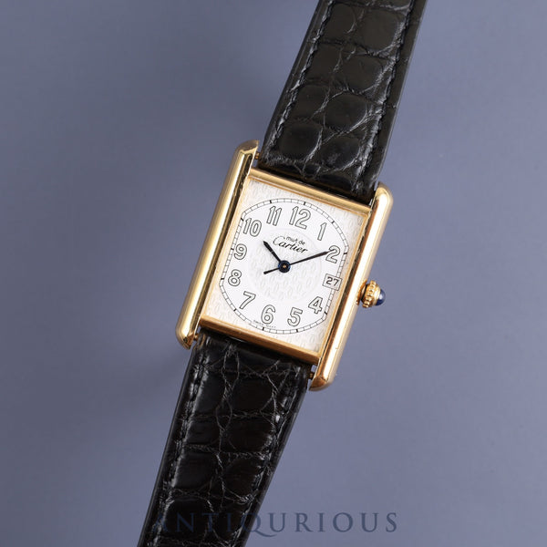 Cartier Must Tank GM (XL) 2413 Quartz Caliber 87 SV925 with Genuine Leather Strap and Genuine D-Buckle (GP). Telephone Arabic Dial. Overhauled and Finished to Look Like New.