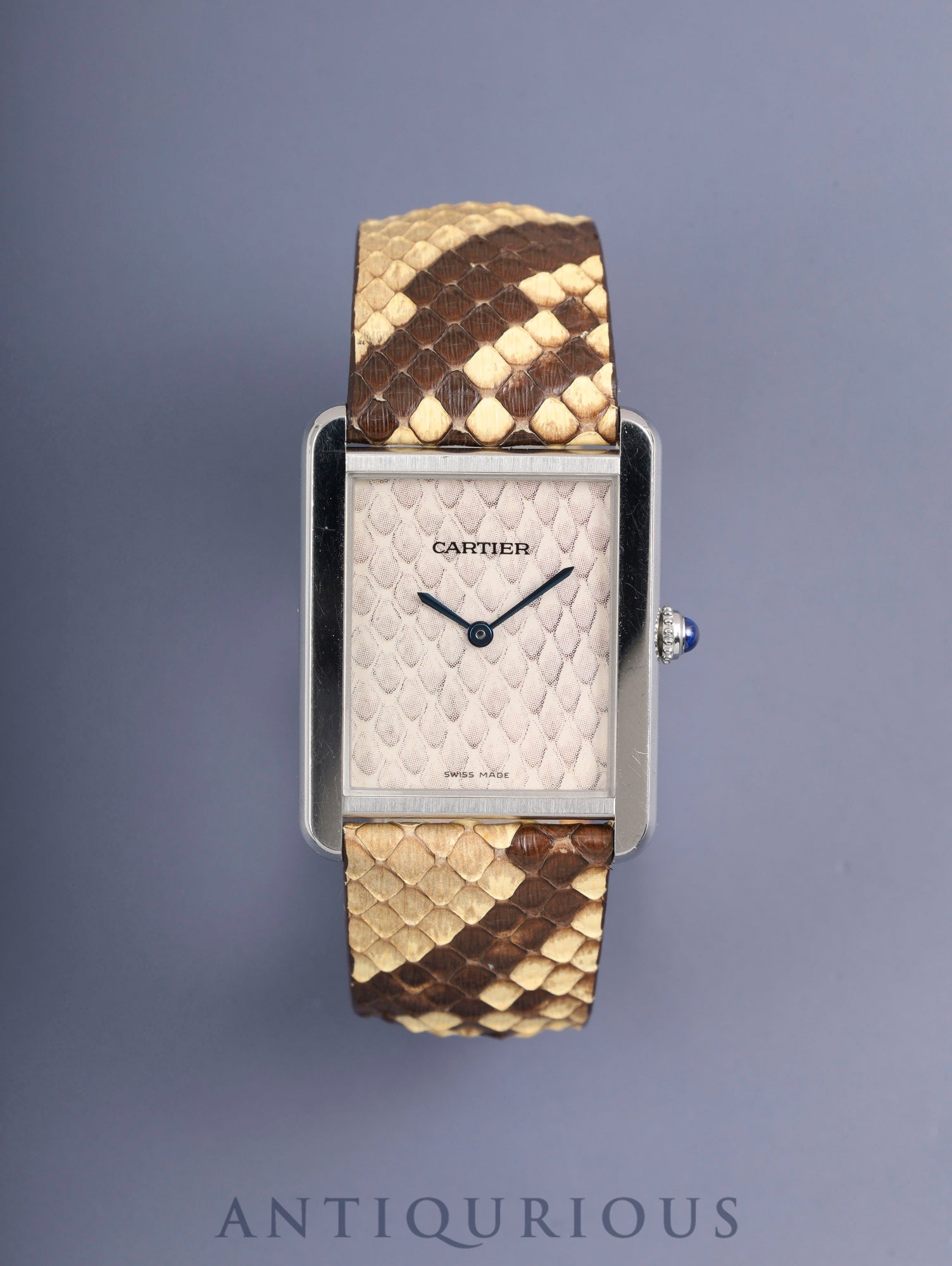 カルティエ タンクソロ LM W5200021 / 3169 クォーツ Cal.690 SS 革 純正Dバックル(SS)パイソン文字盤 オーバーホール済み