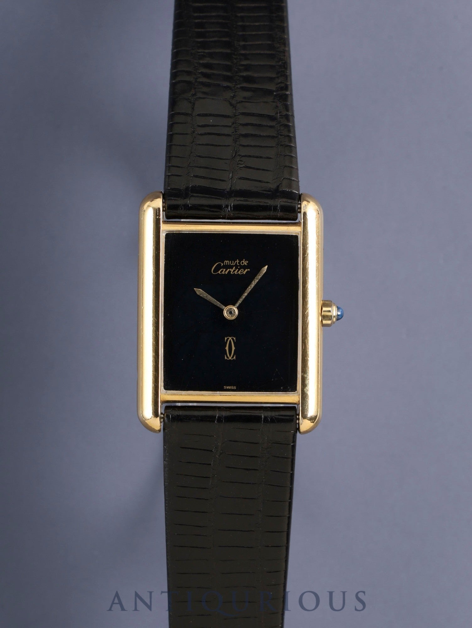 Cartier Must Tank LM 6 81006 Quartz Cal.81 SV925 Leather Original Pin Buckle (GP) Onyx Dial (SWISS marking) Overhauled, Re-inspected