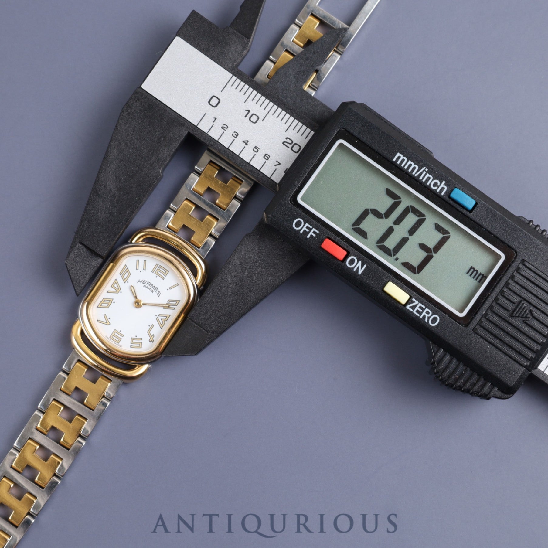 Hermes Rally 770301-4 Quartz Cal.976 001 SS/GP White Dial Warranty (1995) Box Overhauled