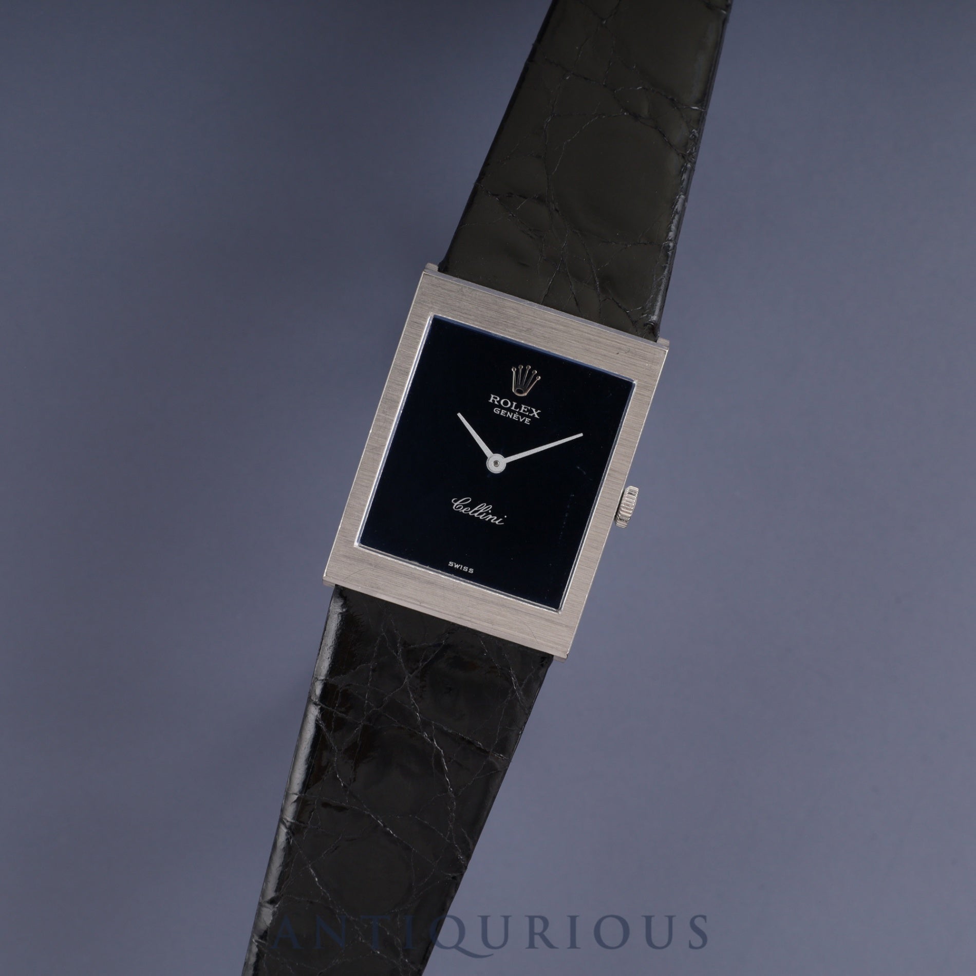 Rolex Cellini 4014 manual winding Cal. 1601 750 leather watch with genuine stainless steel buckle, blue dial, 22 x 29mm, 34th series (1971), genuine leather strap (shows signs of use), overhauled.