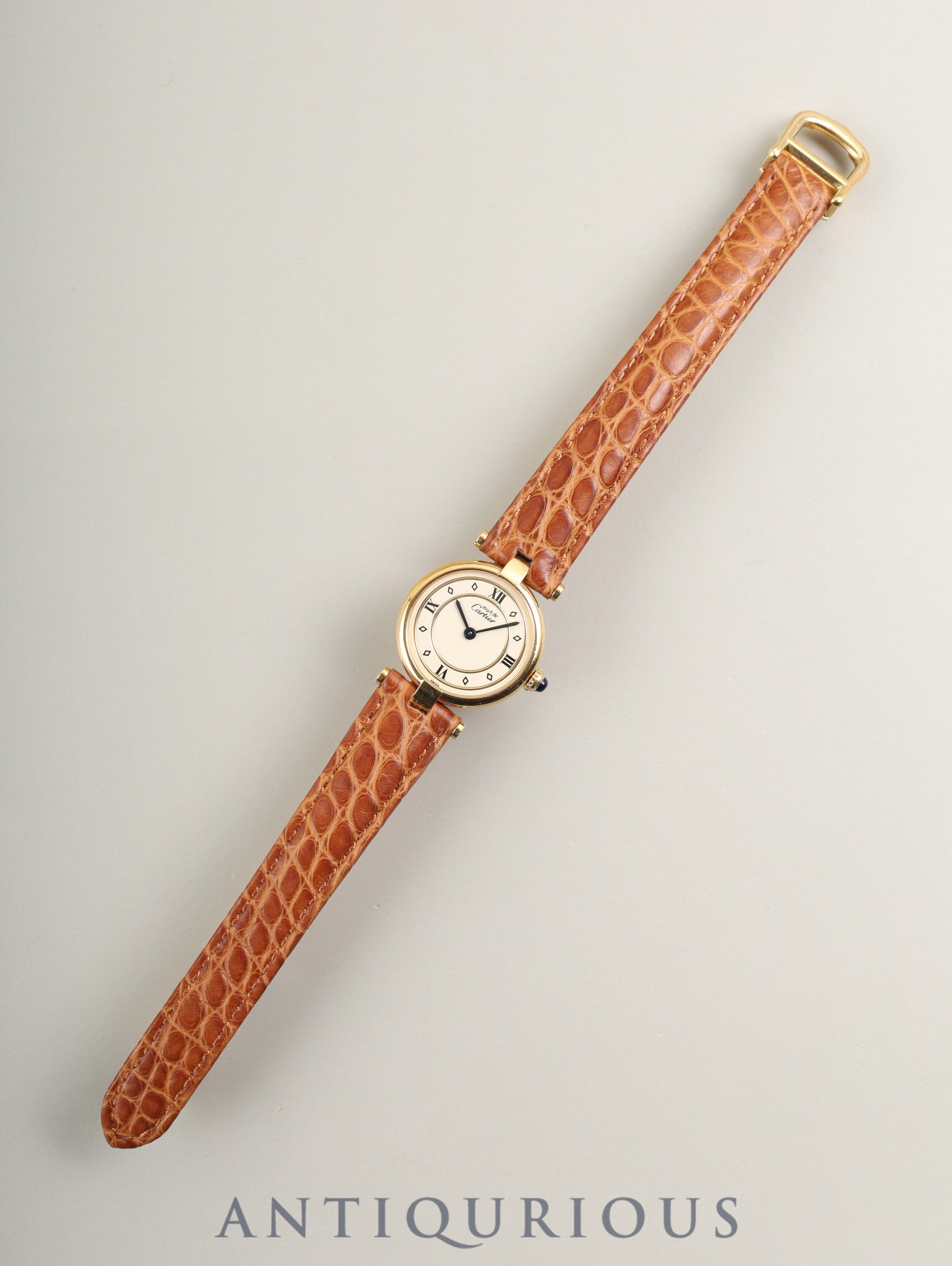 Cartier Must Vendôme VLC SM 590004 Quartz SV925 Leather Watch with Genuine D-buckle (GP) Ivory 4-point Roman Dial Overhauled