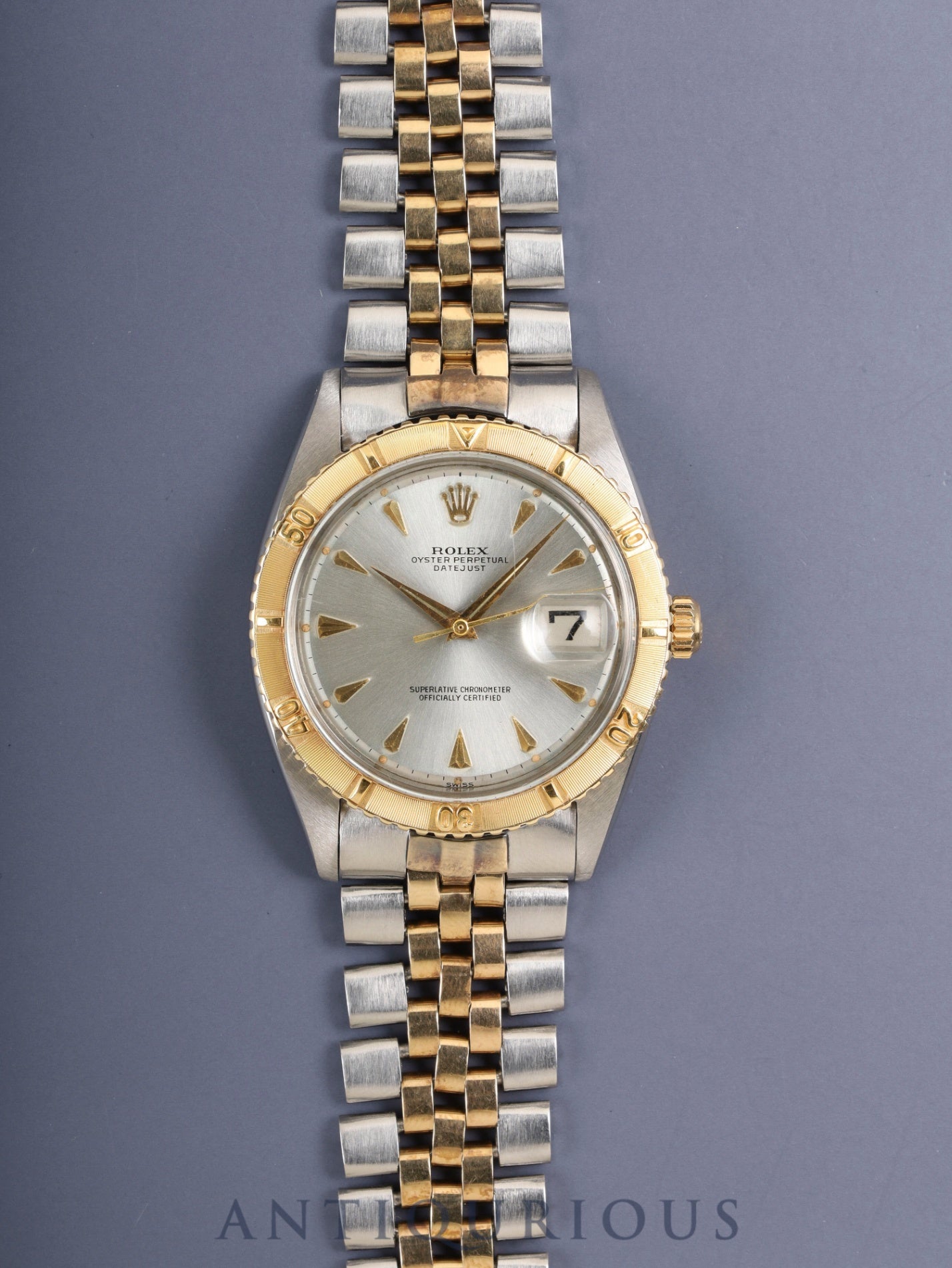 ロレックス デイトジャスト サンダーバード 1625/3 自動巻き Cal.1560 SS/YG シルバー文字盤 箱 クロノメーター証明書(1961年 / 個人名記載) 71番台(1960年)オーバーホール済み