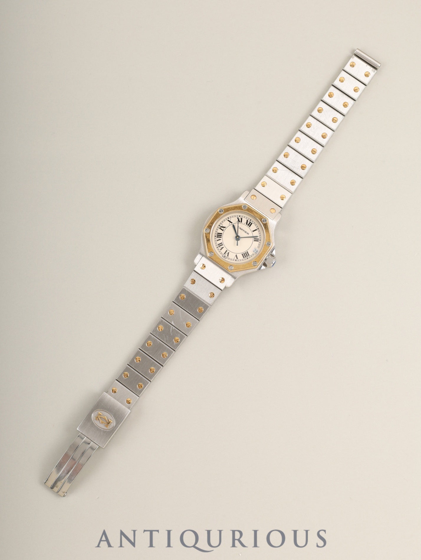 カルティエ サントス オクタゴン SM 187903 クォーツ Cal.87 SS/YG SS/YG アイボリーローマン文字盤(SWISS表記) 箱 冊子 保証書(1988年)オーバーホール済み