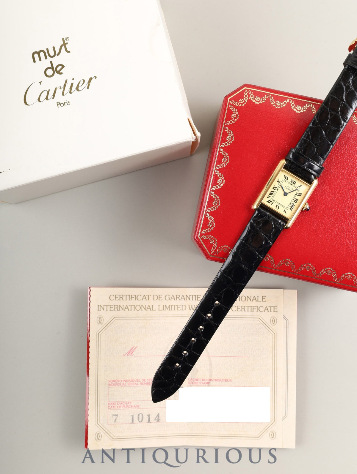 Cartier Must Tank SM 5057001 Quartz Caliber 057 SV925 Leather Strap with Genuine GP Buckle Ivory Dial (SWISS Marking) Box Booklet Warranty Card (1995/H7) Overhauled
