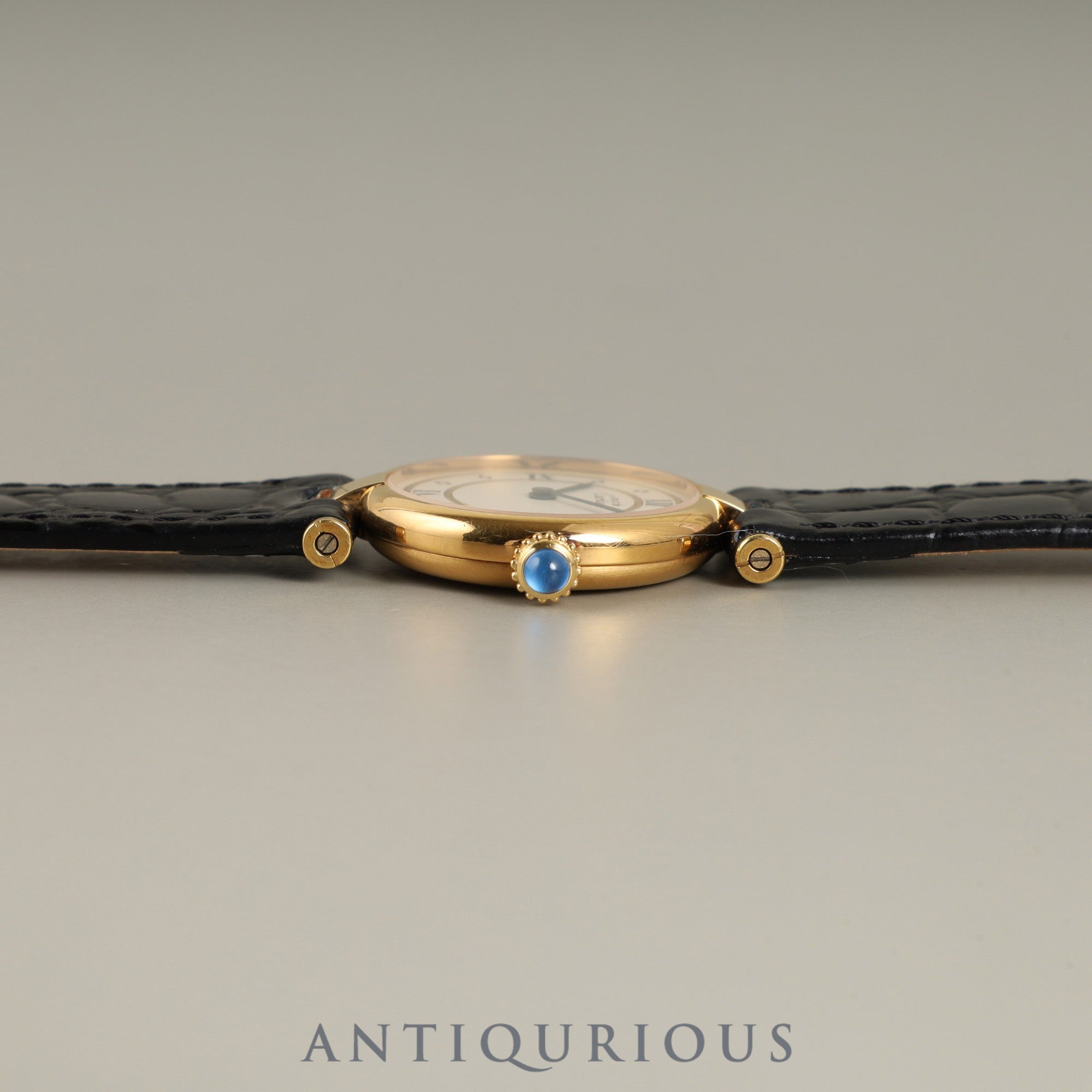 Cartier Must Vendôme VLC SM 590004 Quartz Caliber 90 SV925 Leather Strap with Genuine GP Buckle, Ivory 4-Point Roman Dial, Overhauled