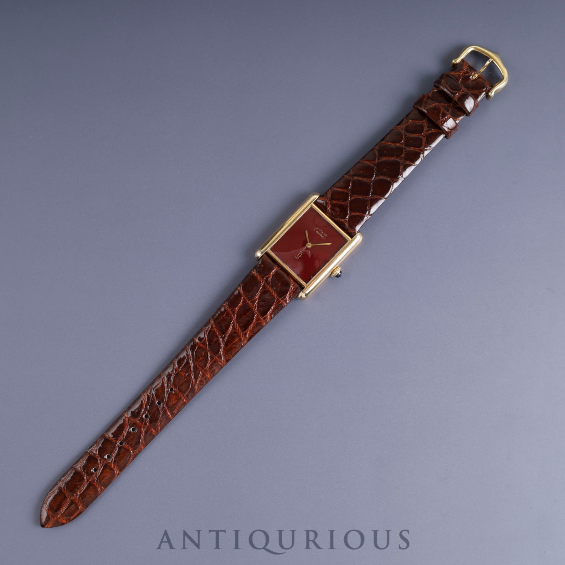 カルティエ マストタンク LM 手巻き Cal.78-1 SV925 革 純正尾錠(GP) ガーネットダイアル ボルドー文字盤オーバーホール済み