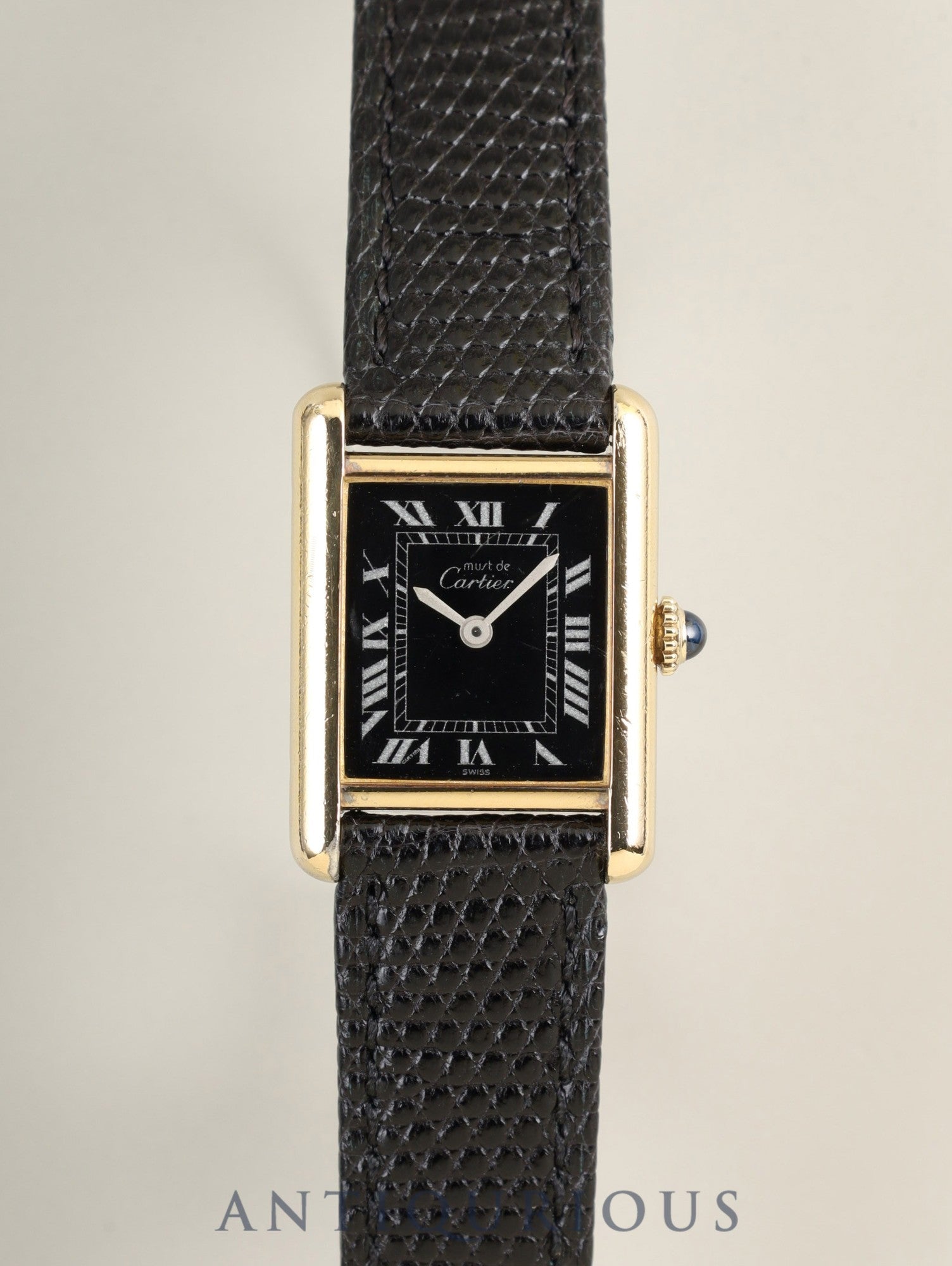 カルティエ マストタンク SM 手巻き Cal.78-1 SV925 革 純正ピンバックル(GP)ブラックローマン文字盤(SWISS表記 )オーバーホール済み