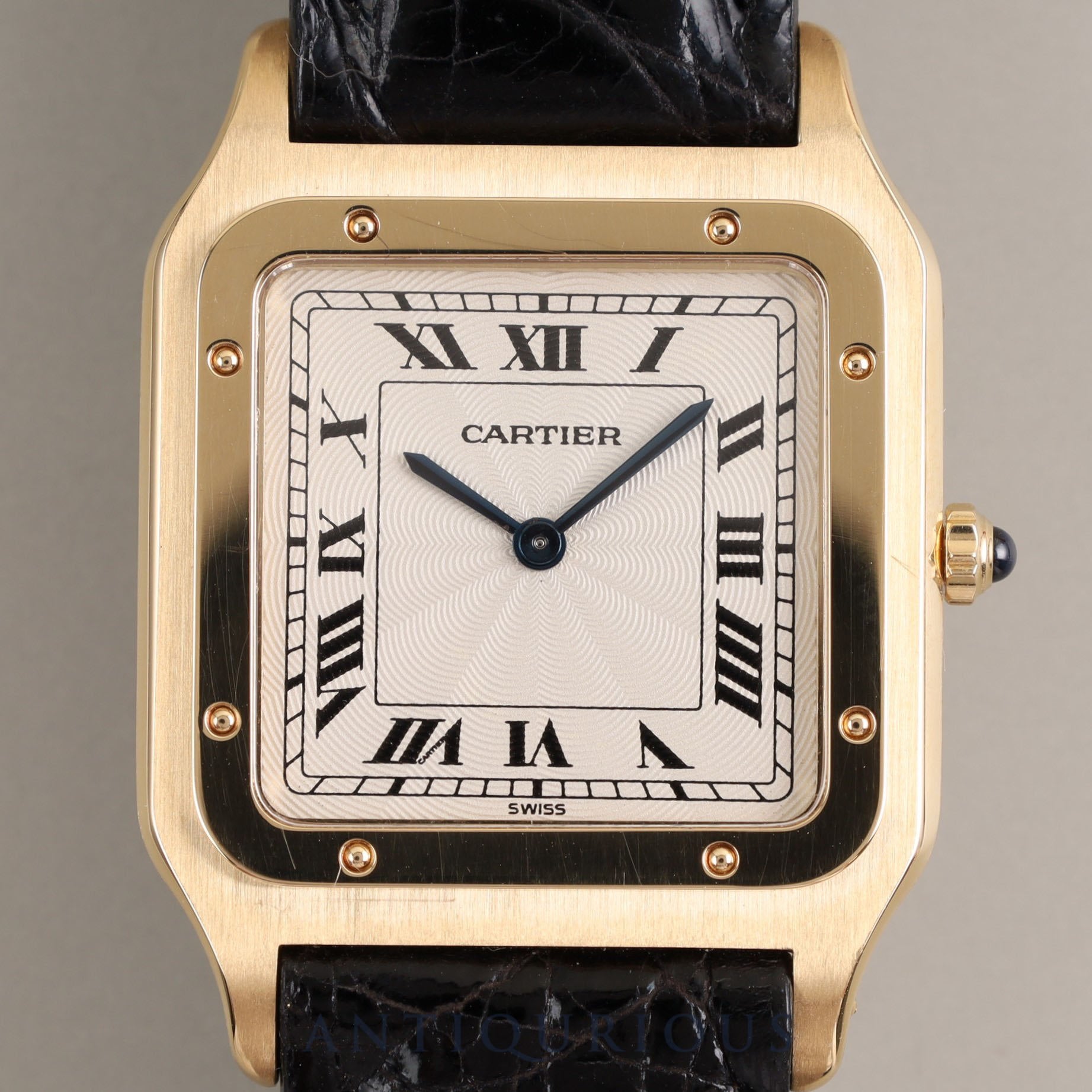 Cartier Santos Dumont Extra Slim W1505453 Manual winding Cal.21MC 750YG Leather Genuine buckle (750) Guilloché Ivory dial Box